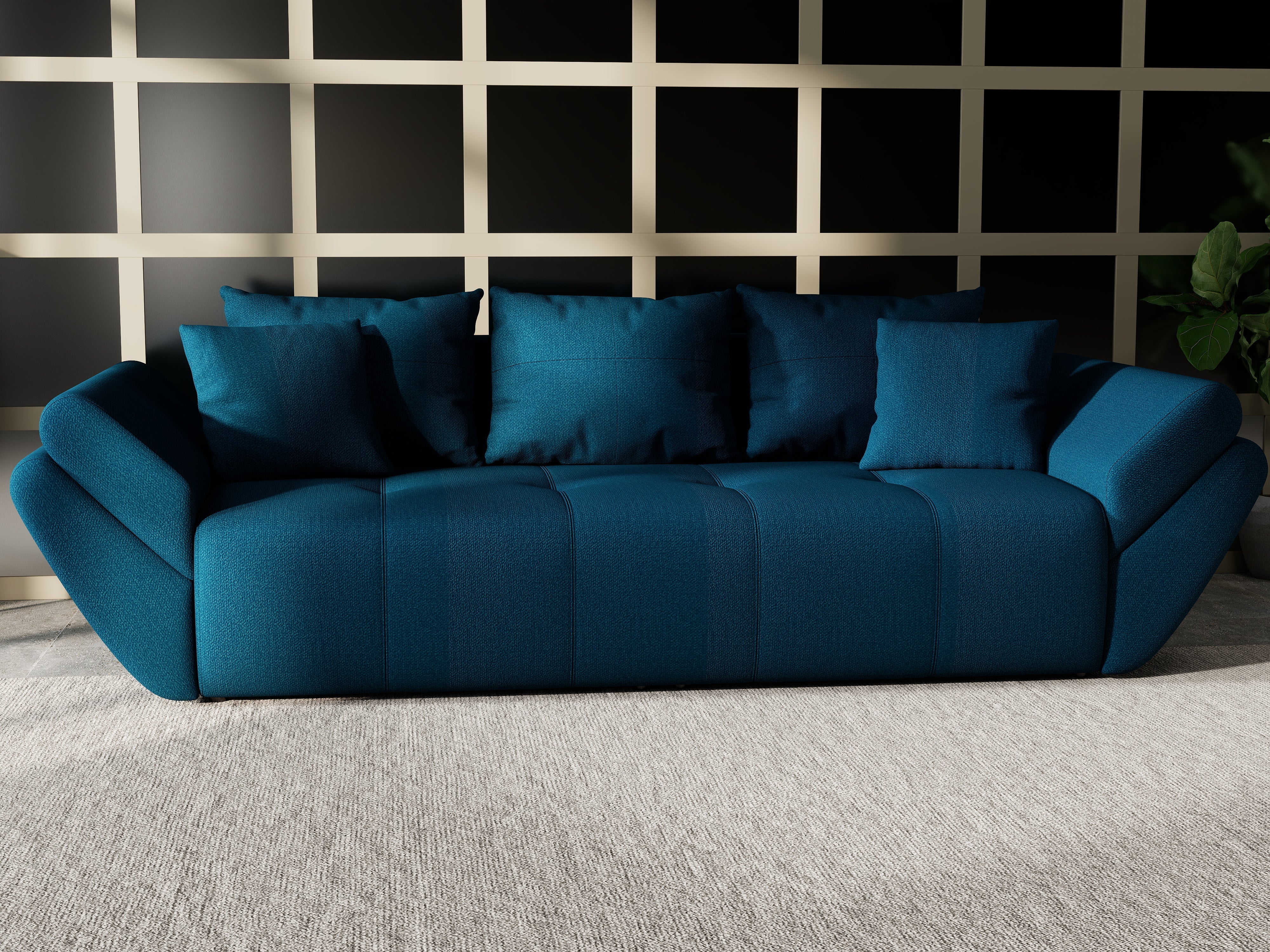 Canapea extensibilă dumonde cu ladă de depozitare si sezut confortabil din spuma HR, Berlin Enjoy Petrol 250x100 cm Fabrica