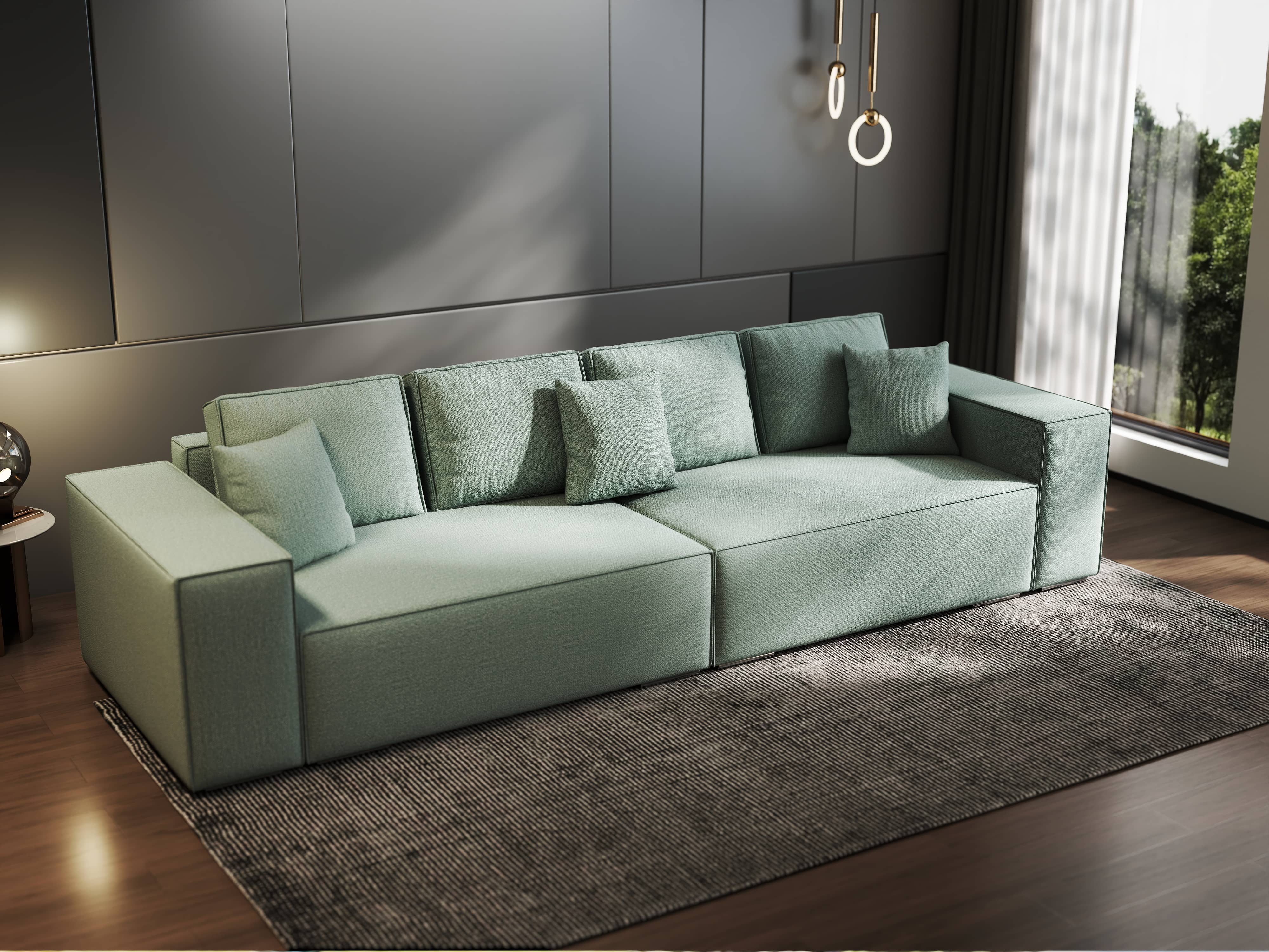 Canapea extensibilă dumonde cu ladă de depozitare si sezut confortabil din spuma HR, Dream Enjoy Mint 310x100 cm Fabrica