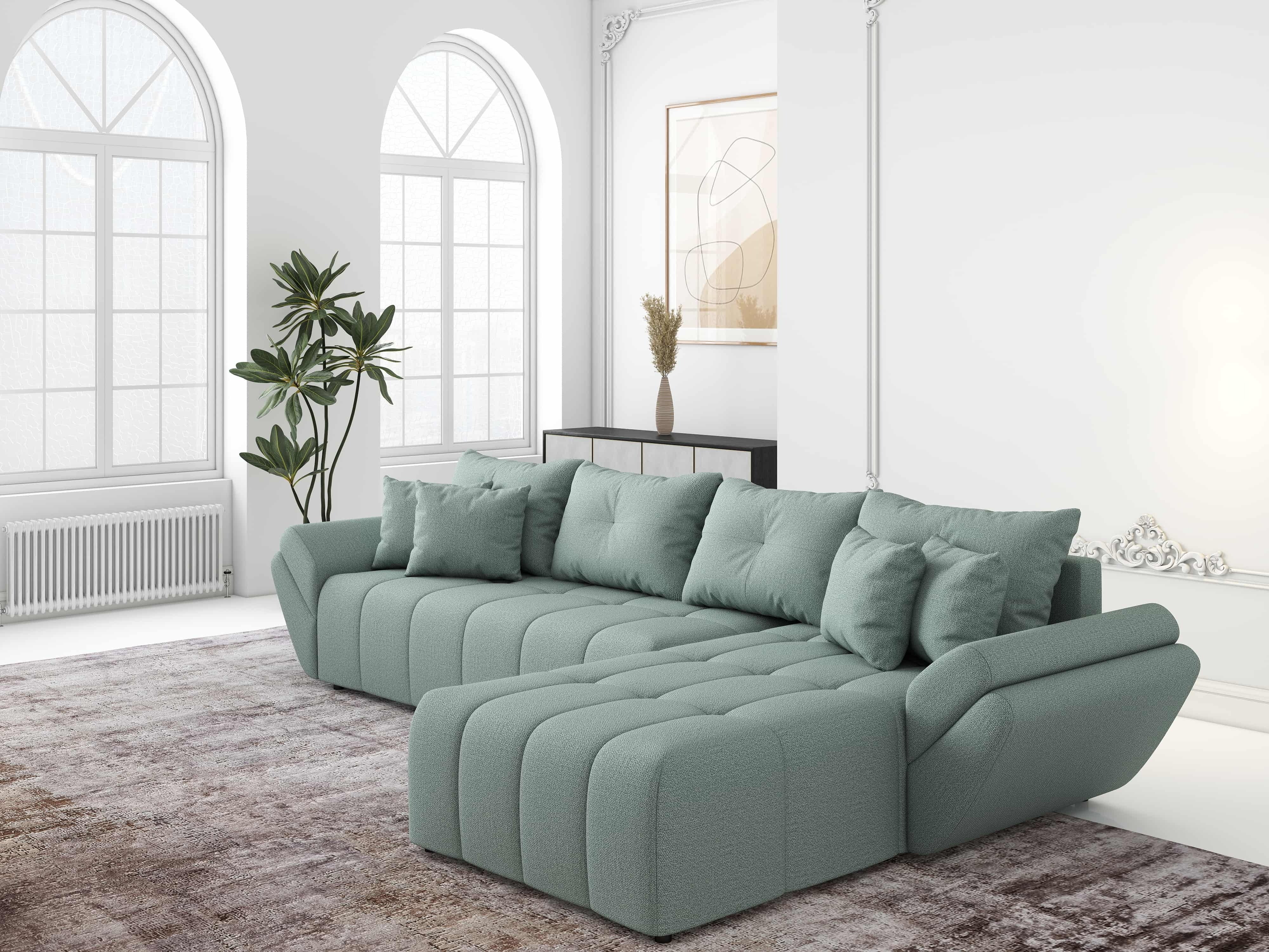 Colțar extensibil dumonde cu ladă de depozitare si sezut confortabil din spuma HR, Berlin XL Enjoy Mint 350x185 cm II Fabrica