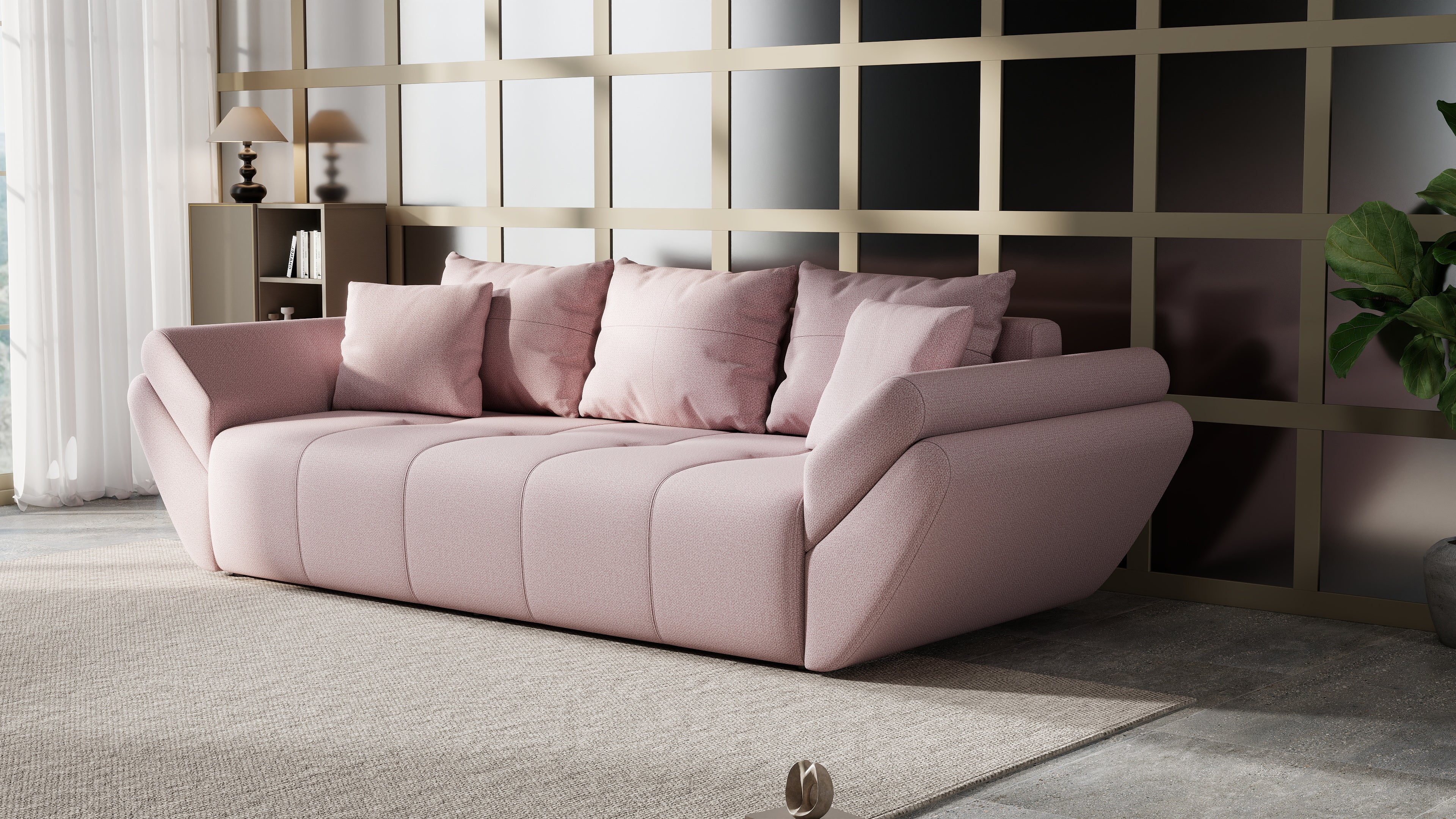 Canapea extensibilă dumonde cu ladă de depozitare si sezut confortabil din spuma HR, Berlin Enjoy Flamingo 250x100 cm Fabrica