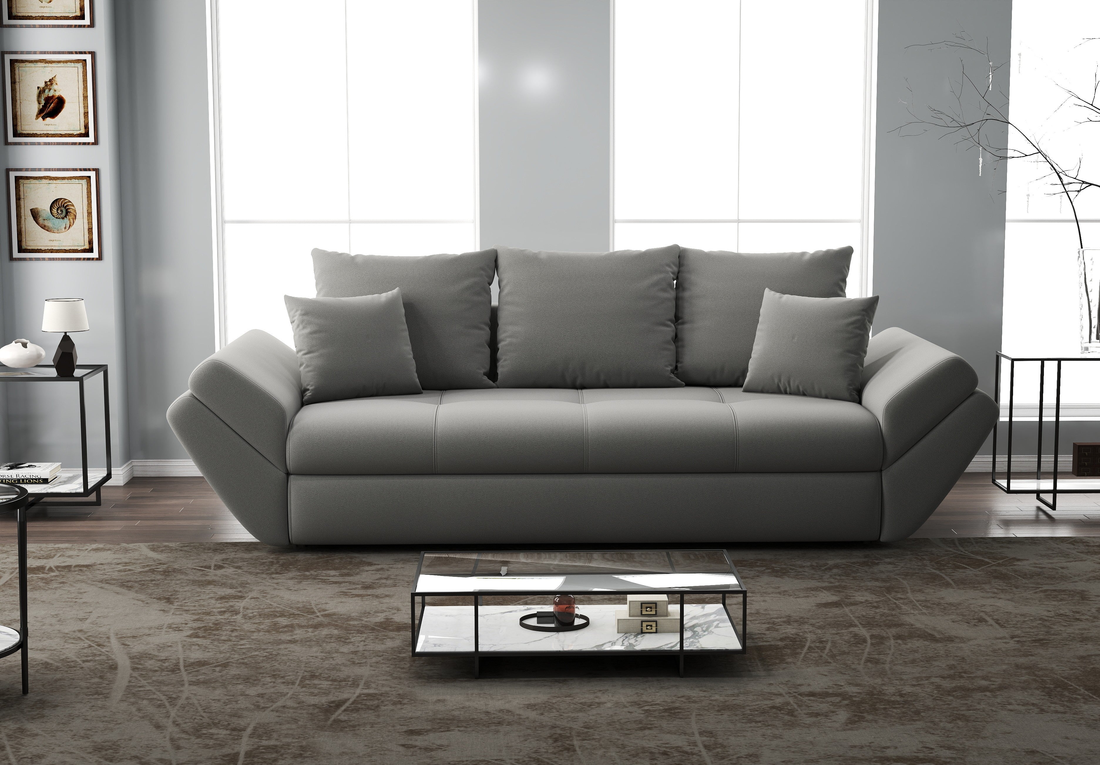 Canapea extensibilă dumonde cu ladă de depozitare si sezut confortabil din spuma HR, Loana Royal Grey 250x100 cm Fabrica