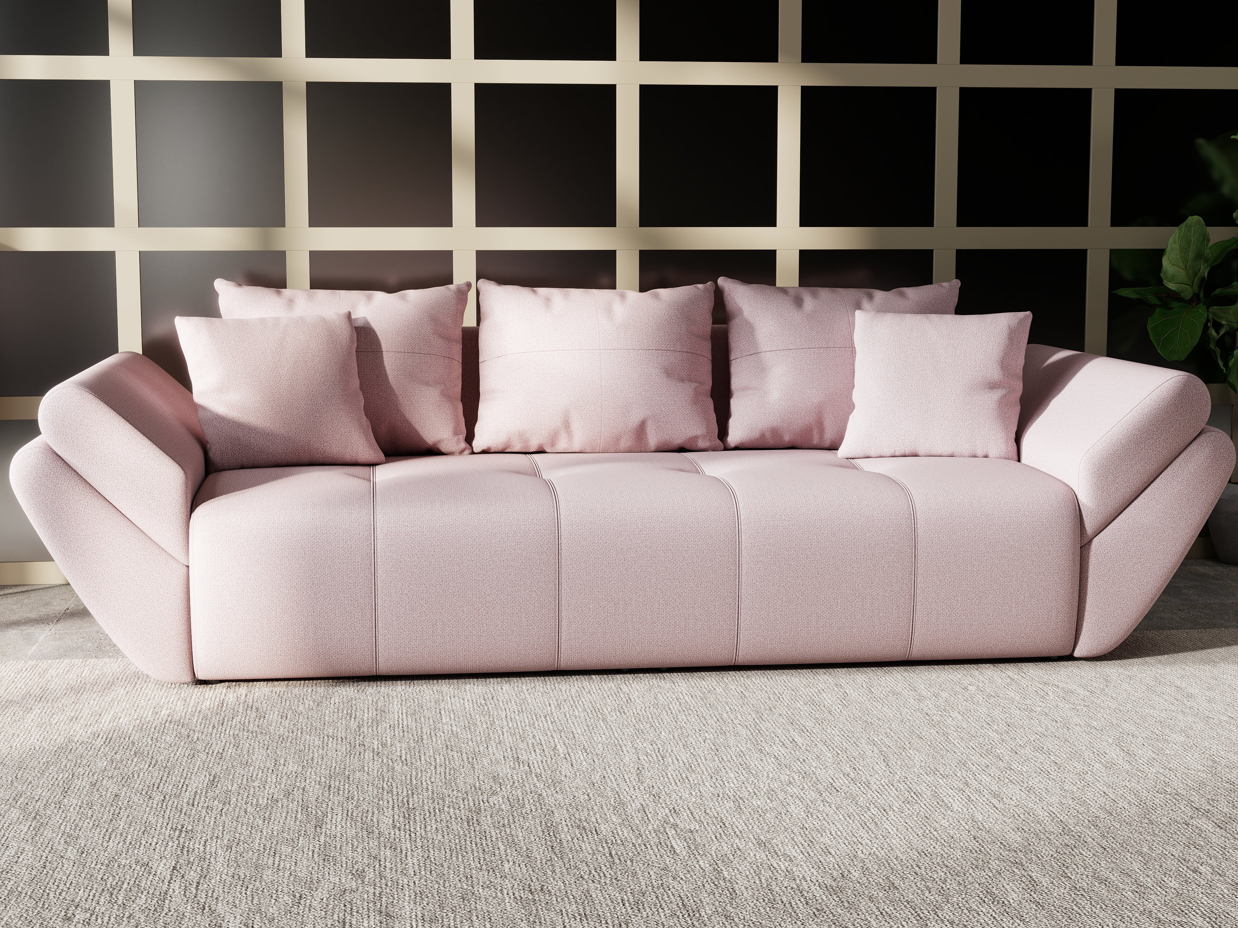 Canapea extensibilă dumonde cu ladă de depozitare si sezut confortabil din spuma HR, Berlin Enjoy Flamingo 250x100 cm Fabrica