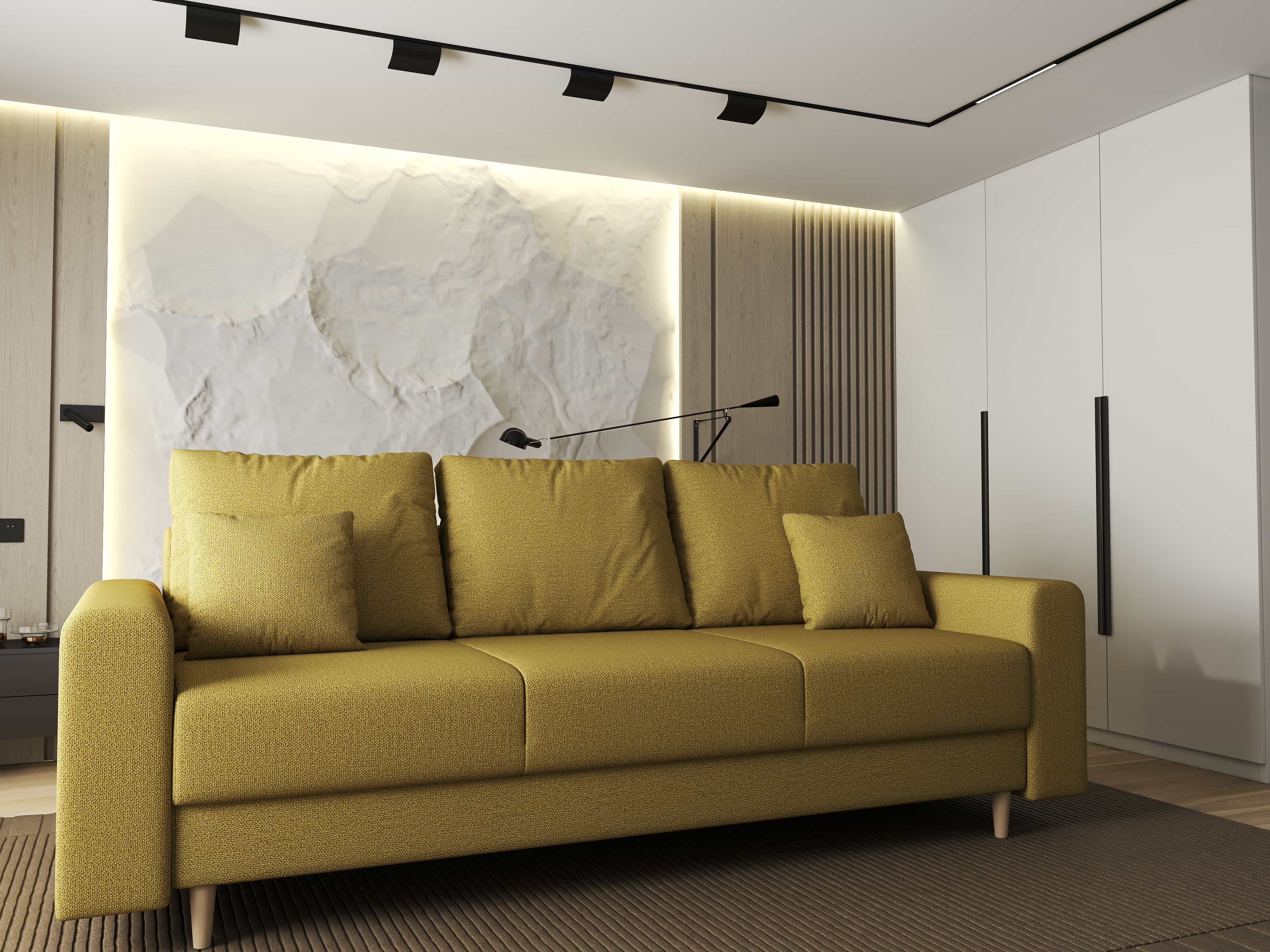 Canapea extensibilă dumonde cu ladă de depozitare si sezut confortabil din spuma HR, Kronos Enjoy Melon 210x100 cm fabrica