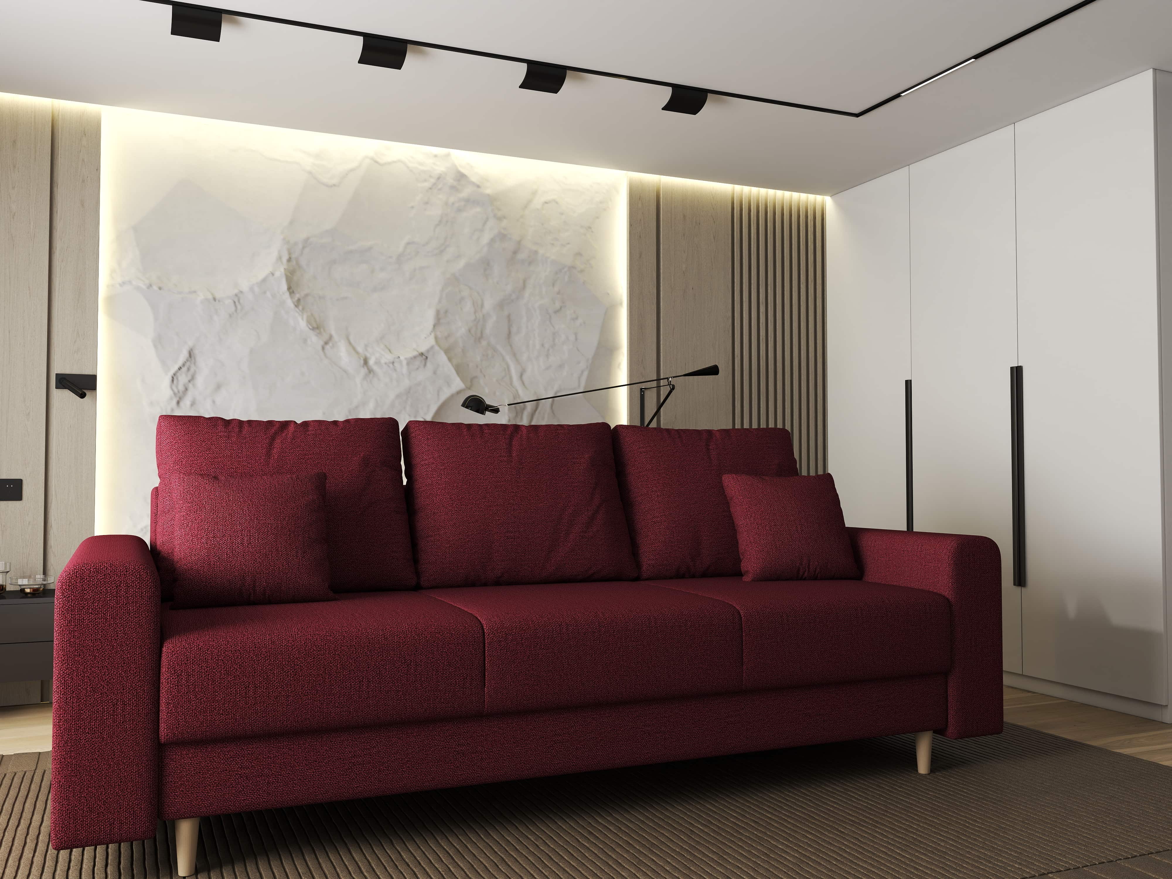 Canapea extensibilă dumonde cu ladă de depozitare si sezut confortabil din spuma HR, Kronos Enjoy Rosu 210x100 cm fabrica