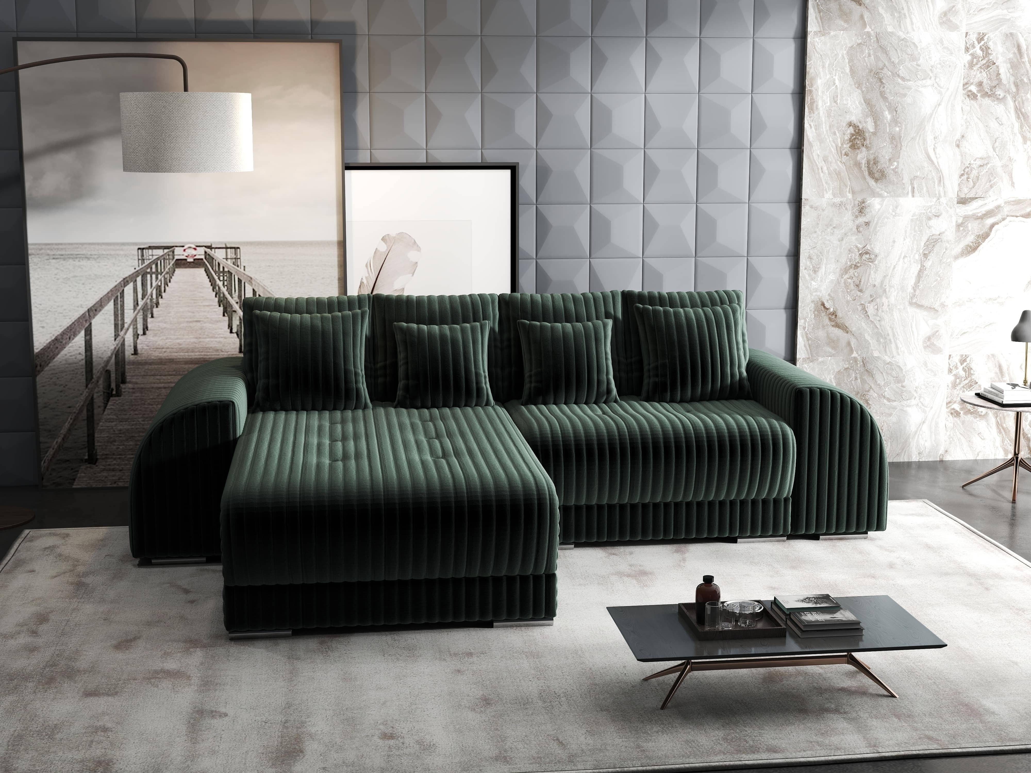 Colțar extensibil dumonde cu ladă de depozitare si sezut confortabil din spuma HR, Verona Ambience Verde 290x185 cm Fabrica