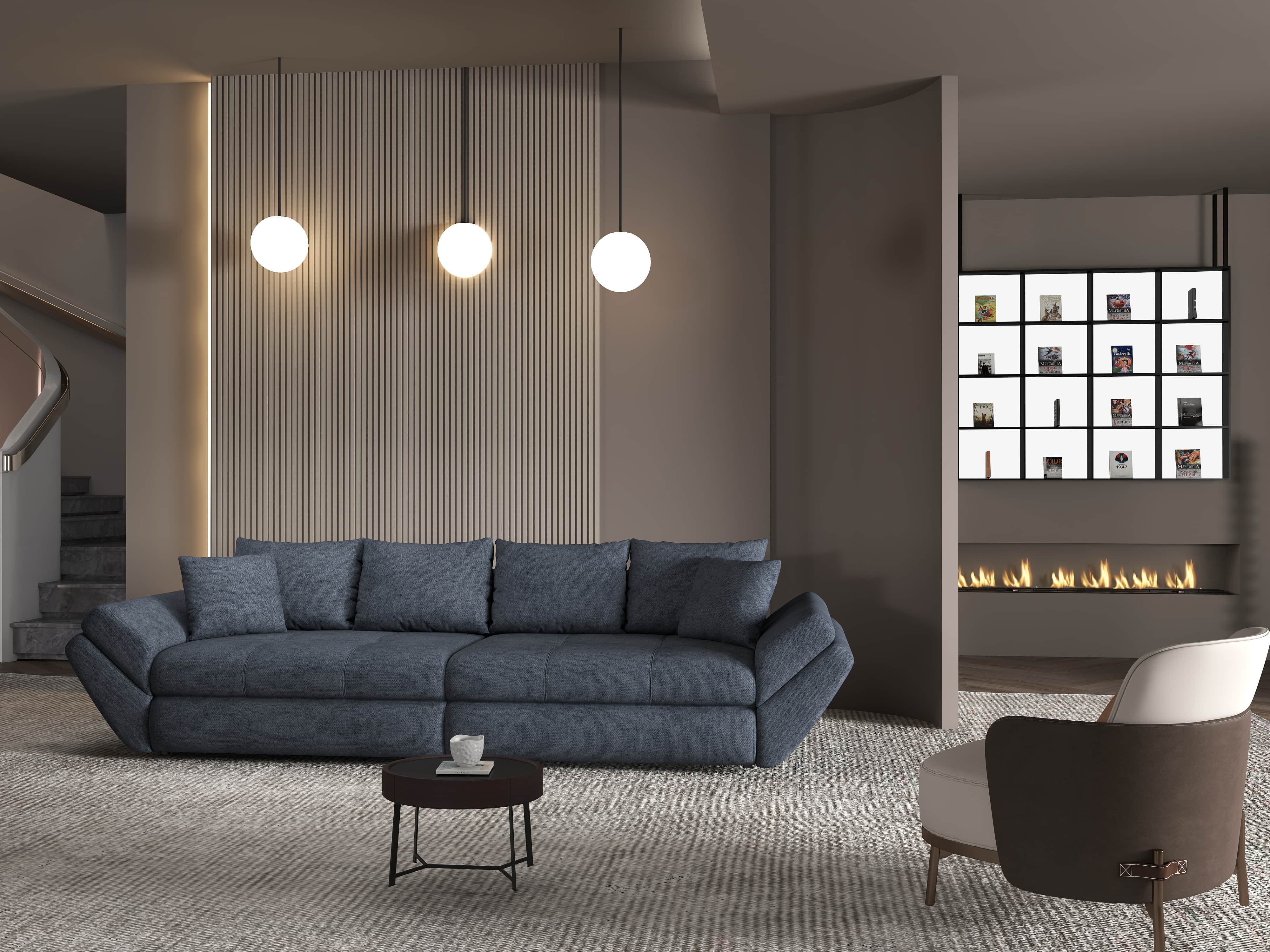 Canapea extensibilă dumonde cu ladă de depozitare si sezut confortabil din spuma HR, Loana Enjoy Antracit 300x100 cm Fabrica