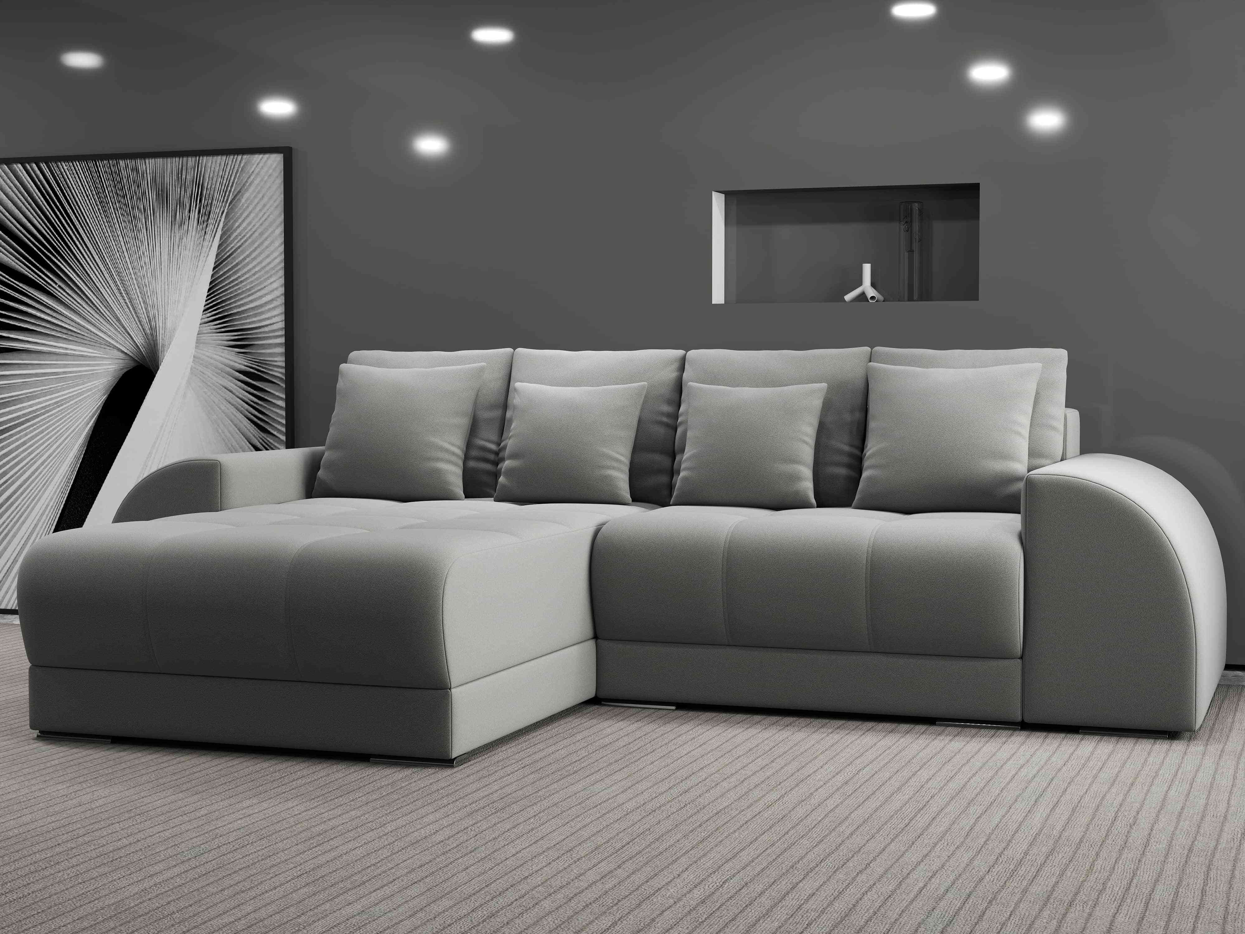 Colțar extensibil dumonde cu ladă de depozitare si sezut confortabil din spuma HR, Verona Royal Gri 290x185 cm Fabrica