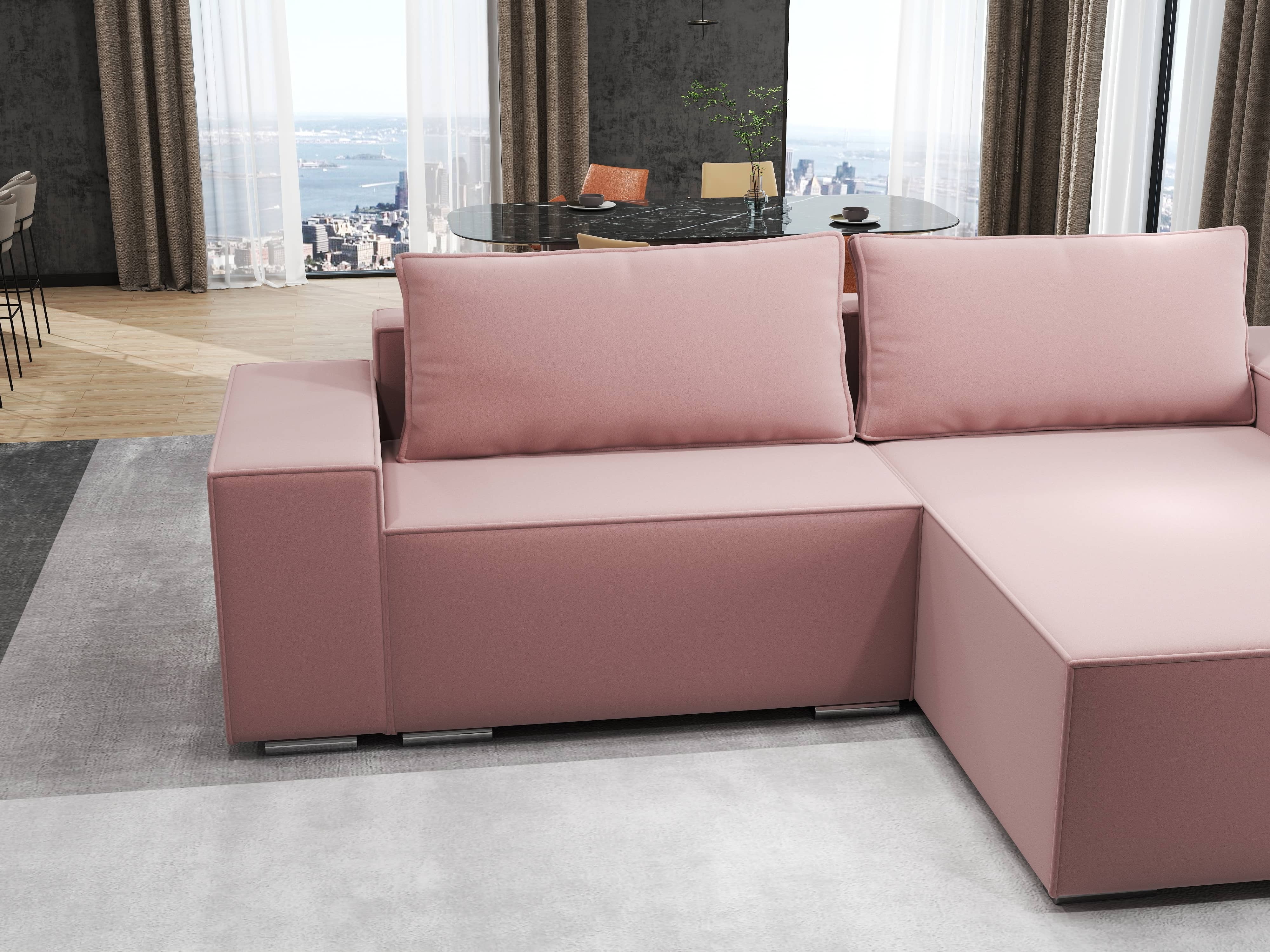 Colțar extensibil dumonde cu ladă de depozitare si sezut confortabil din spuma HR, Dream Royal Roz 290x185 cm II Fabrica