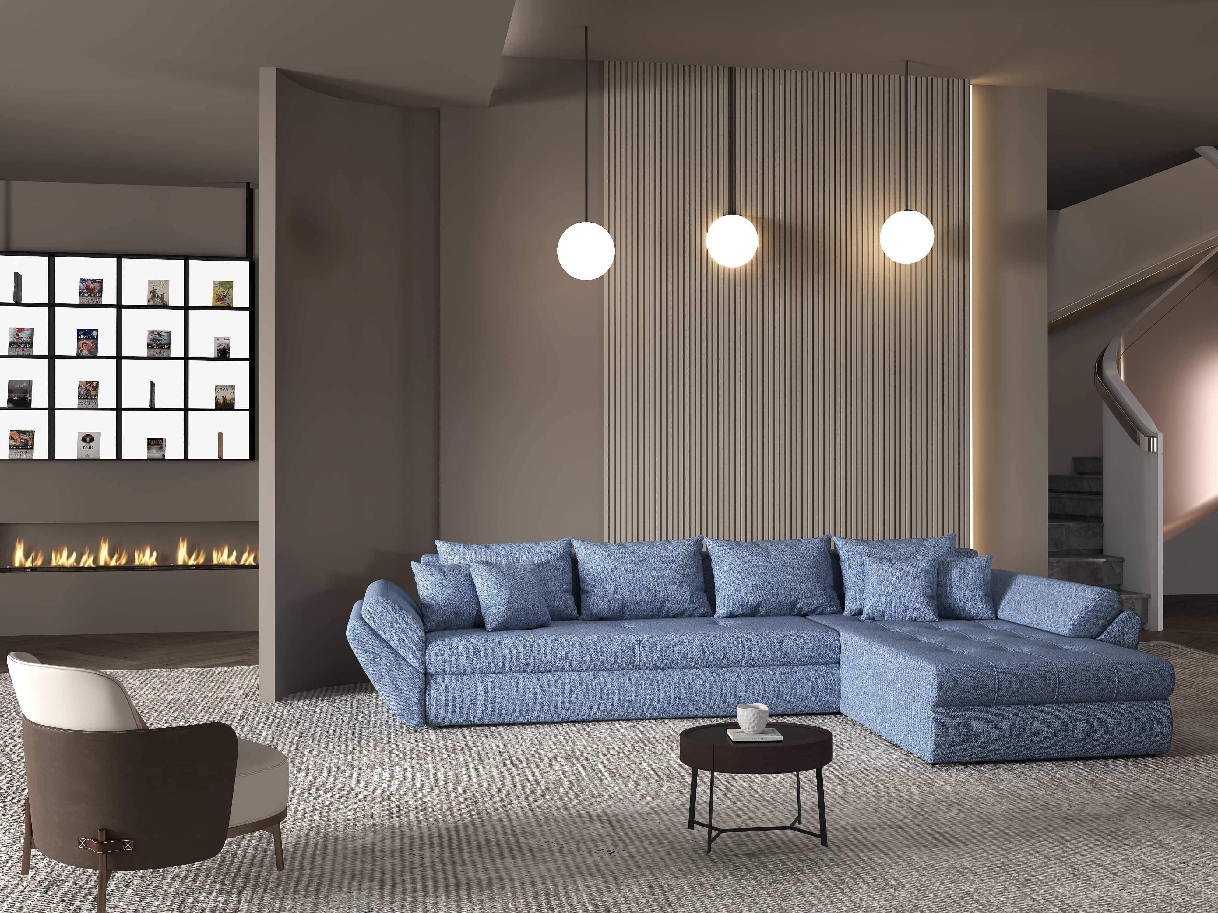 Colțar extensibil dumonde cu ladă de depozitare si sezut confortabil din spuma HR, Loana XL Enjoy Albastru II 335x185 cm Fabrica