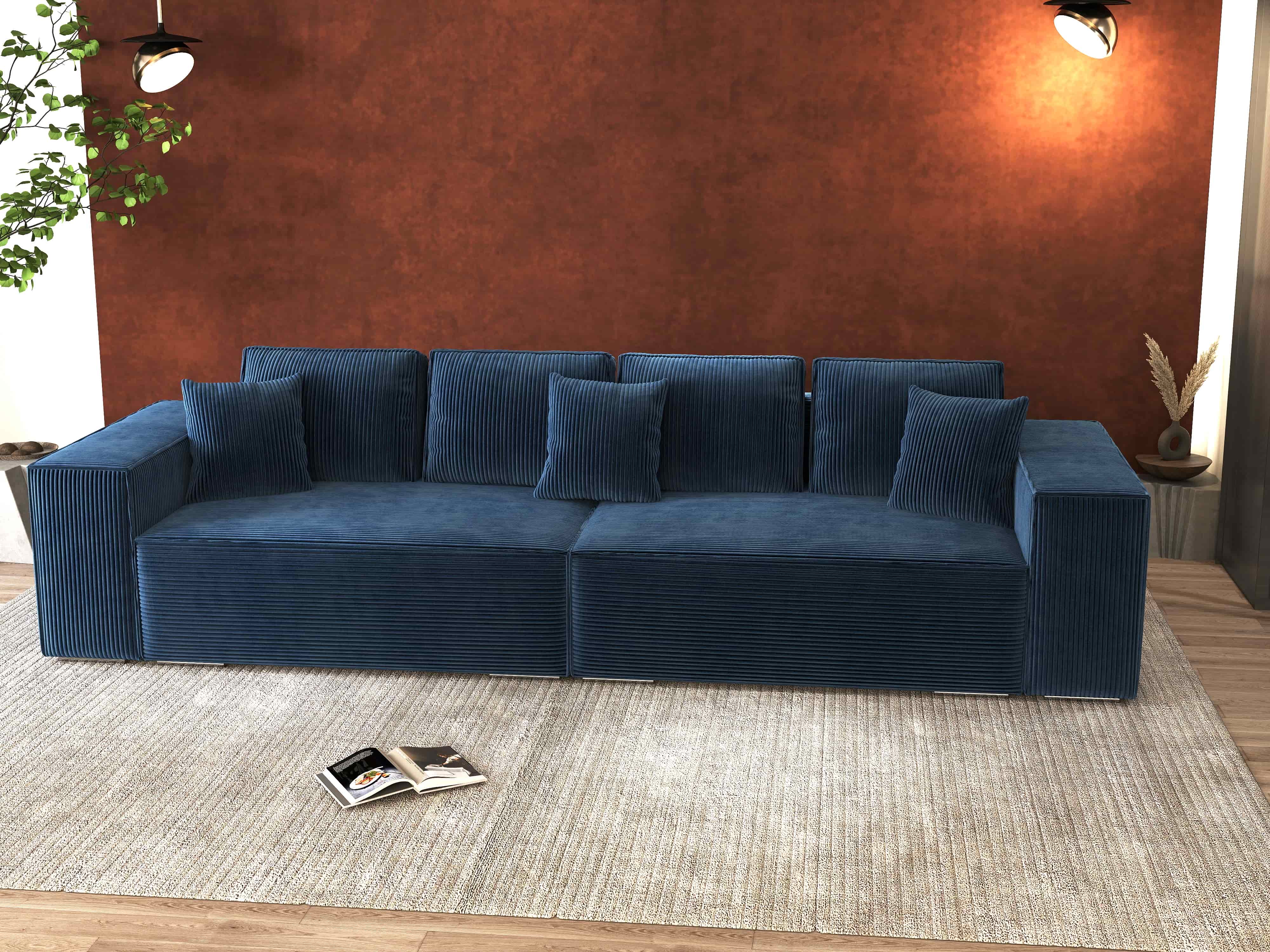 Canapea extensibilă dumonde cu ladă de depozitare si sezut confortabil din spuma HR, Dream Zoom Albastru 310x100 cm Fabrica