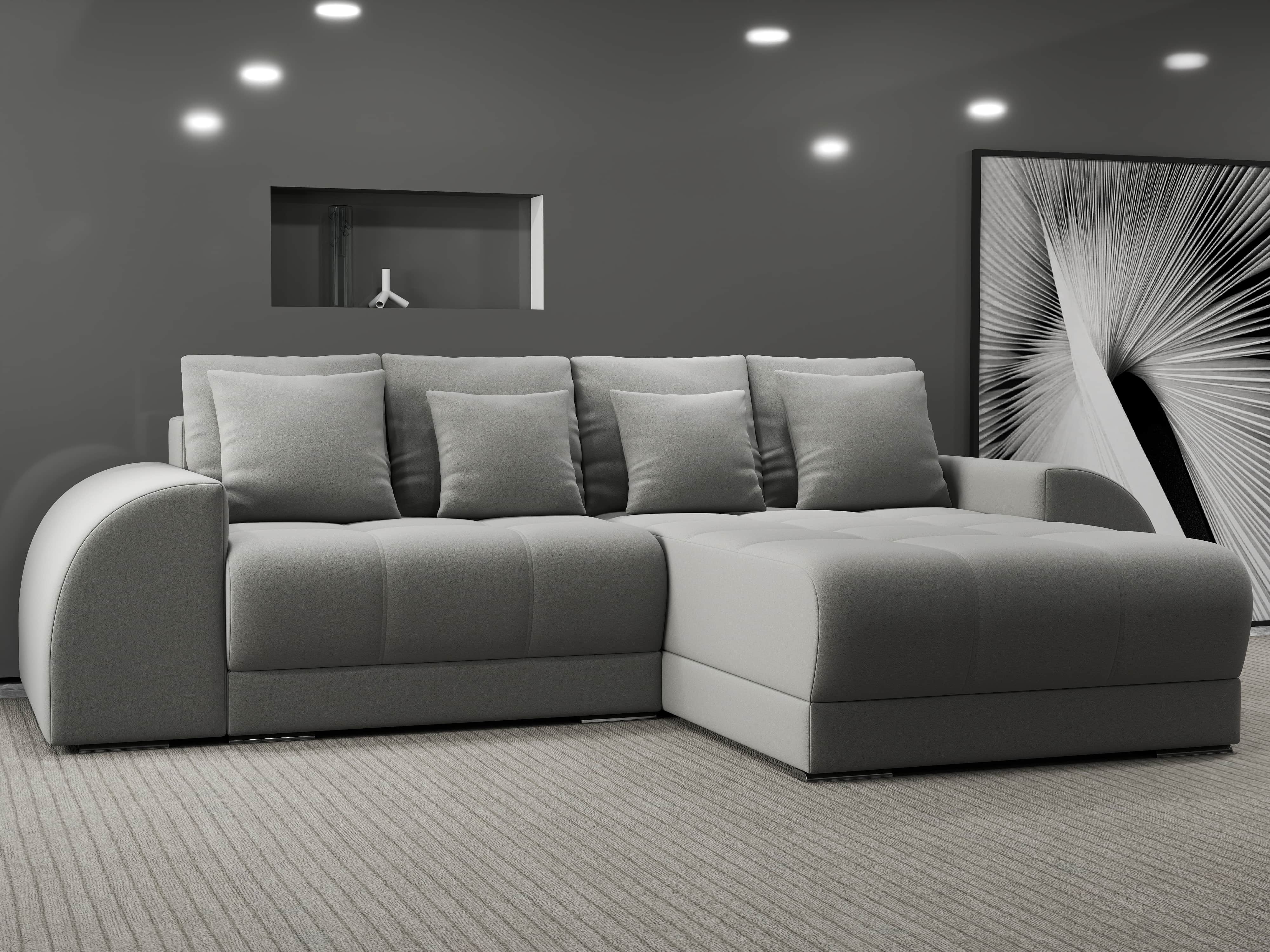 Colțar extensibil dumonde cu ladă de depozitare si sezut confortabil din spuma HR, Verona Royal Gri II 290x185 cm Fabrica