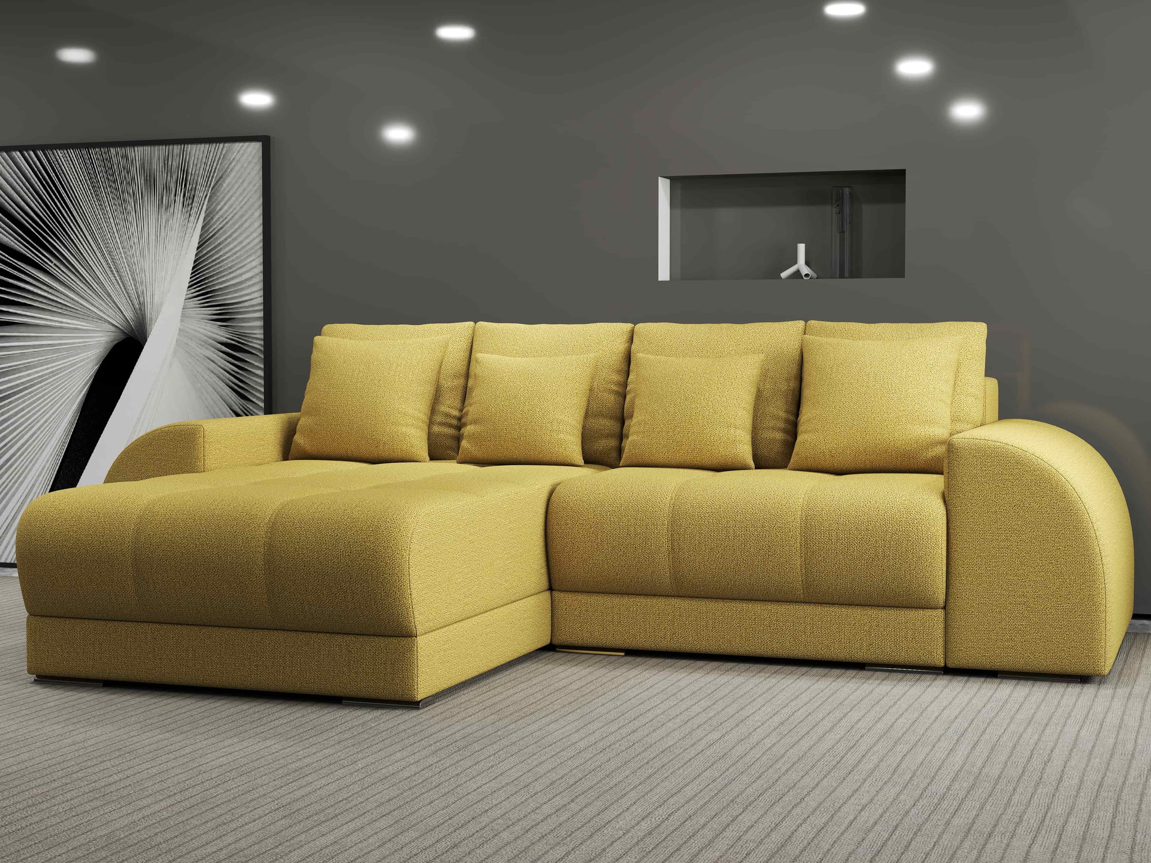 Colțar extensibil dumonde cu ladă de depozitare si sezut confortabil din spuma HR, Verona Enjoy Melon 290x185 cm Fabrica