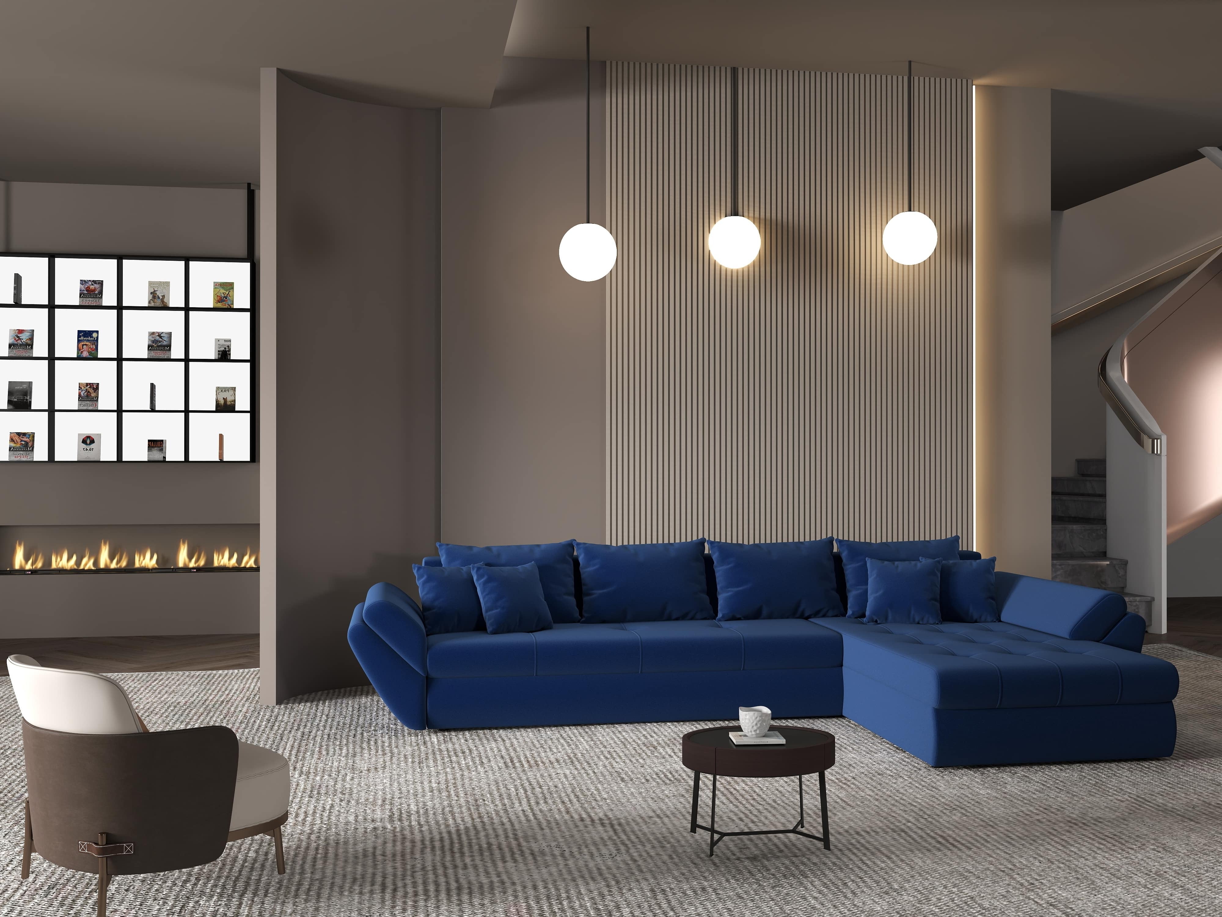 Colțar extensibil dumonde cu ladă de depozitare si sezut confortabil din spuma HR, Loana XL Royal Albastru II 335x185 cm Fabrica