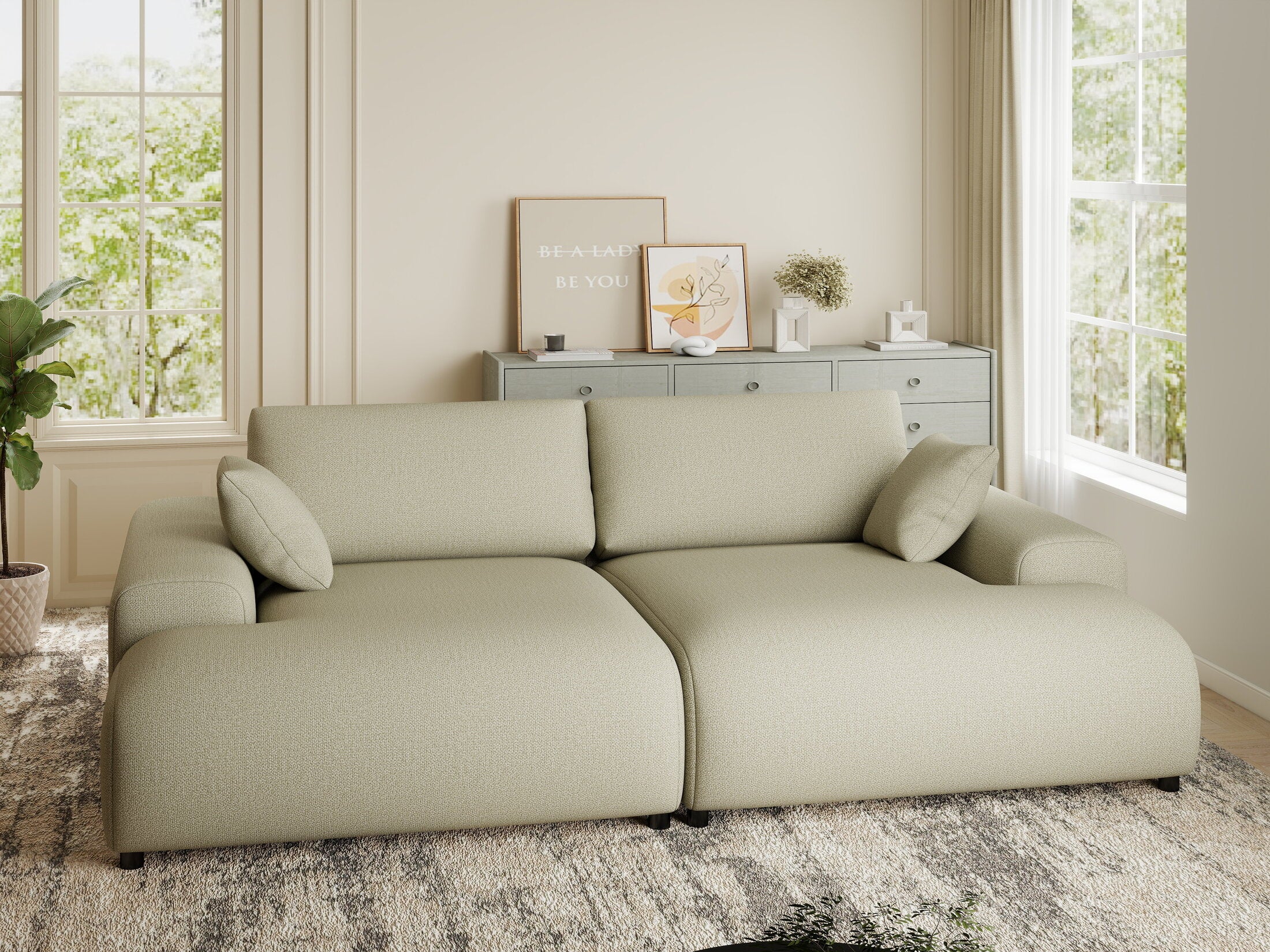 Canapea dumonde cu sezut confortabil din spuma HR, Hudson Enjoy Bej 237x144 cm