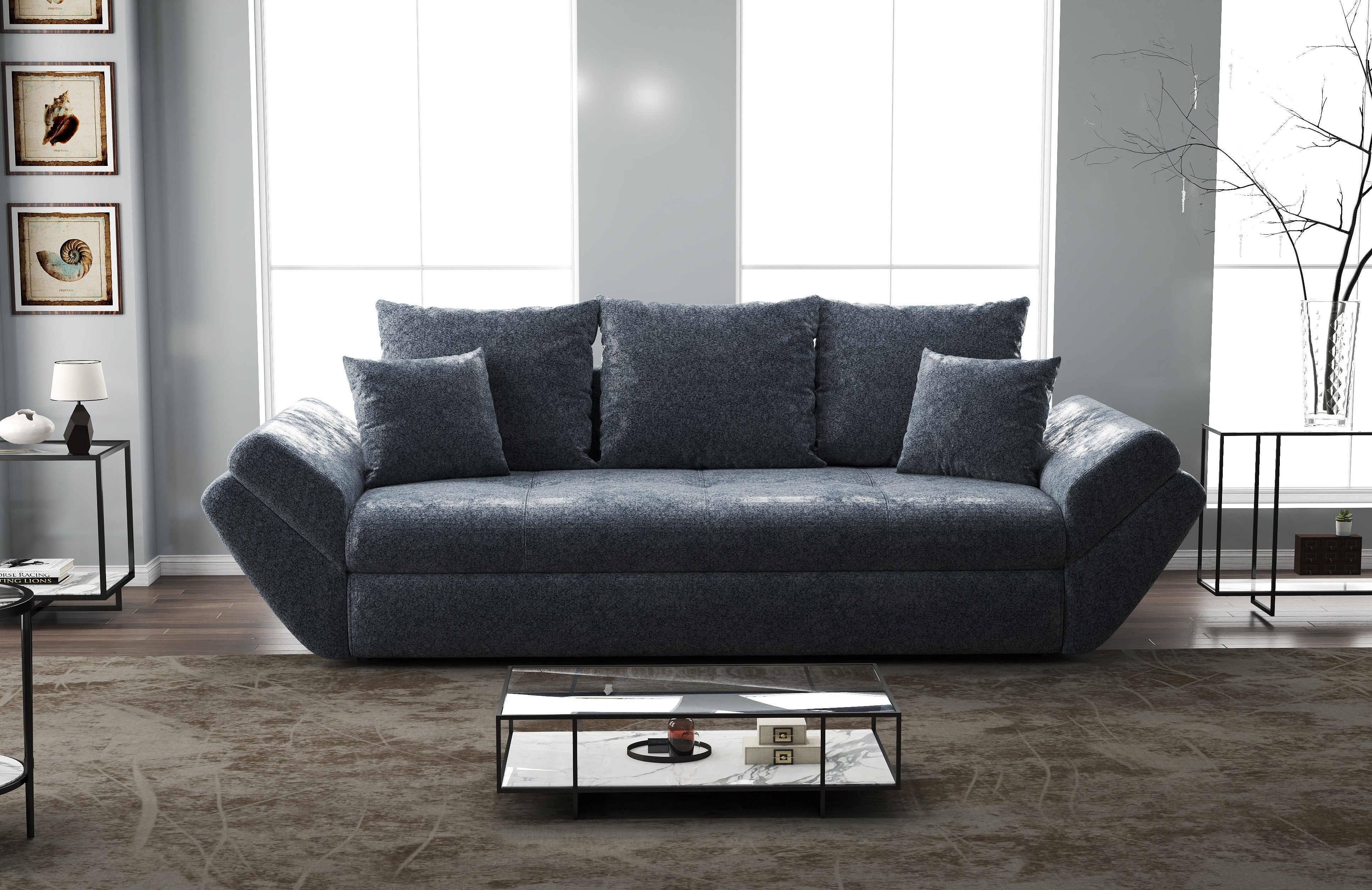 Canapea extensibilă dumonde cu ladă de depozitare si sezut confortabil din spuma HR, Loana Euphoria Grafit 250x100 cm Fabrica