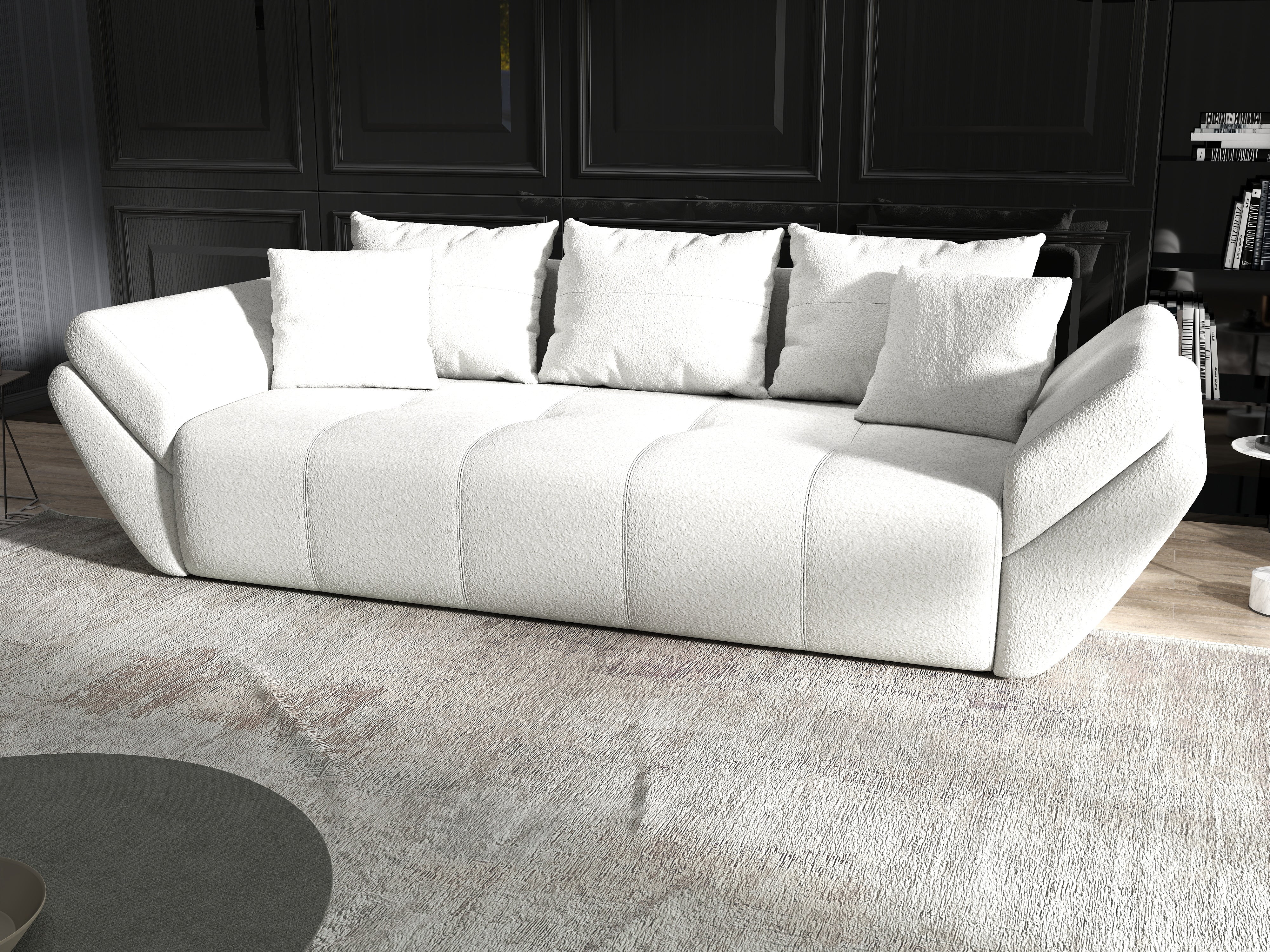 Canapea extensibilă dumonde cu ladă de depozitare si sezut confortabil din spuma HR, Berlin Euphoria Ivory 250x100 cm Fabrica