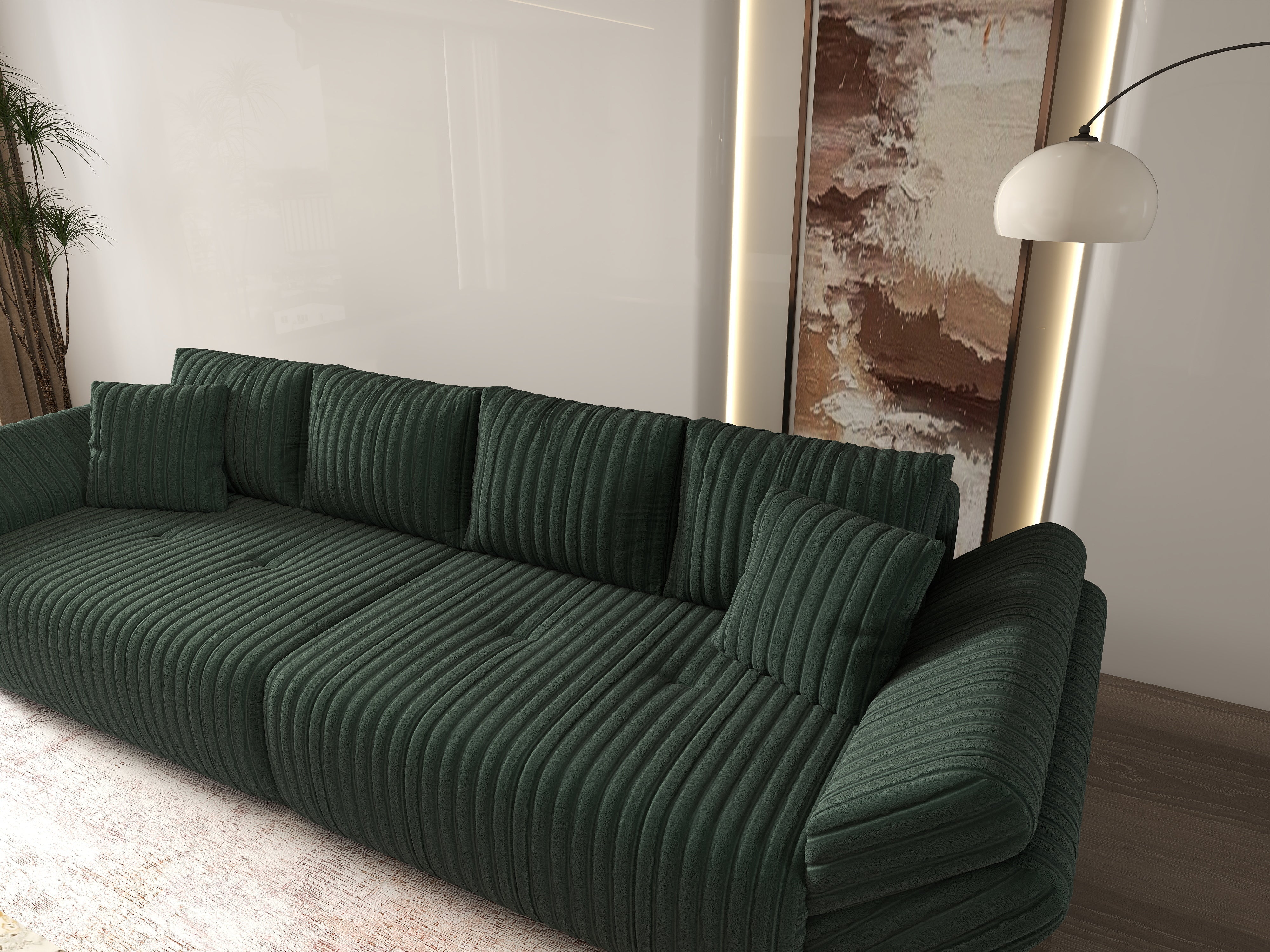 Canapea extensibilă dumonde cu ladă de depozitare si sezut confortabil din spuma HR, Berlin Ambience Green 300x100 cm Fabrica