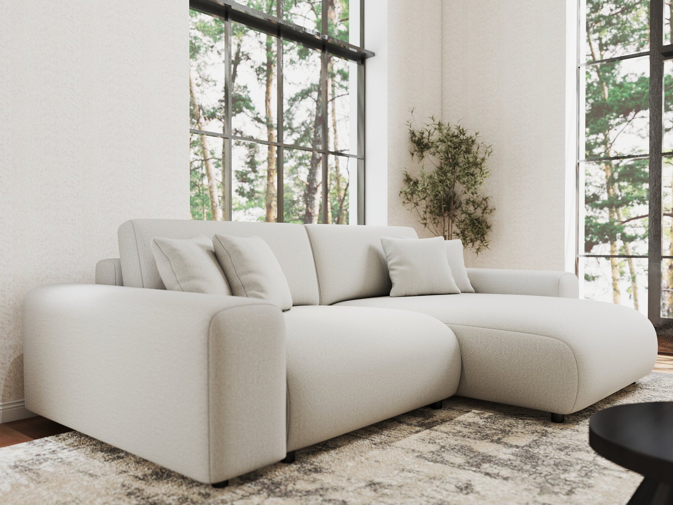 Colțar extensibil dumonde cu ladă de depozitare si sezut confortabil din spuma HR, Sarina Enjoy Bej 255x168 cm II