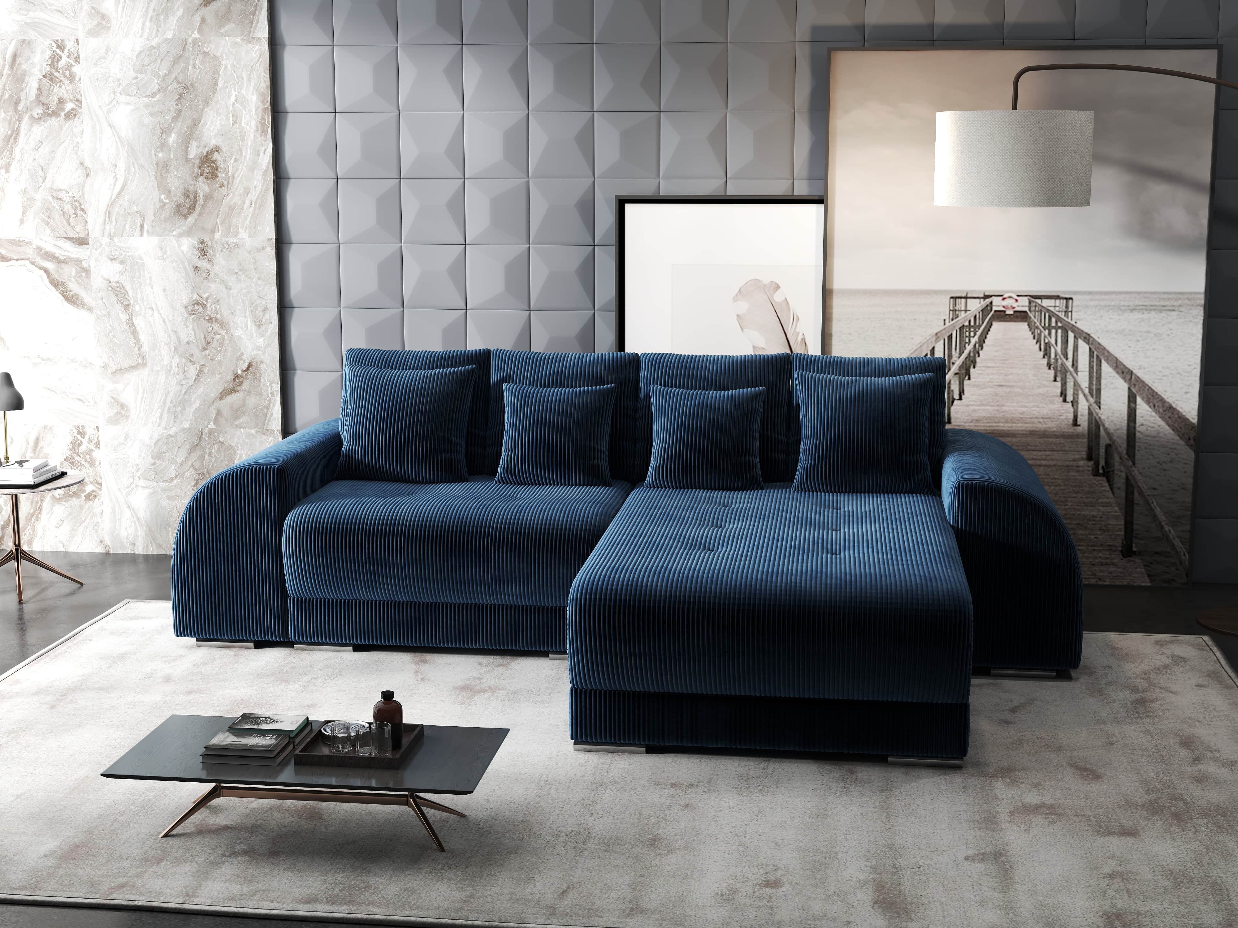 Colțar extensibil dumonde cu ladă de depozitare si sezut confortabil din spuma HR, Verona Zoom Albastru II 290x185 cm Fabrica