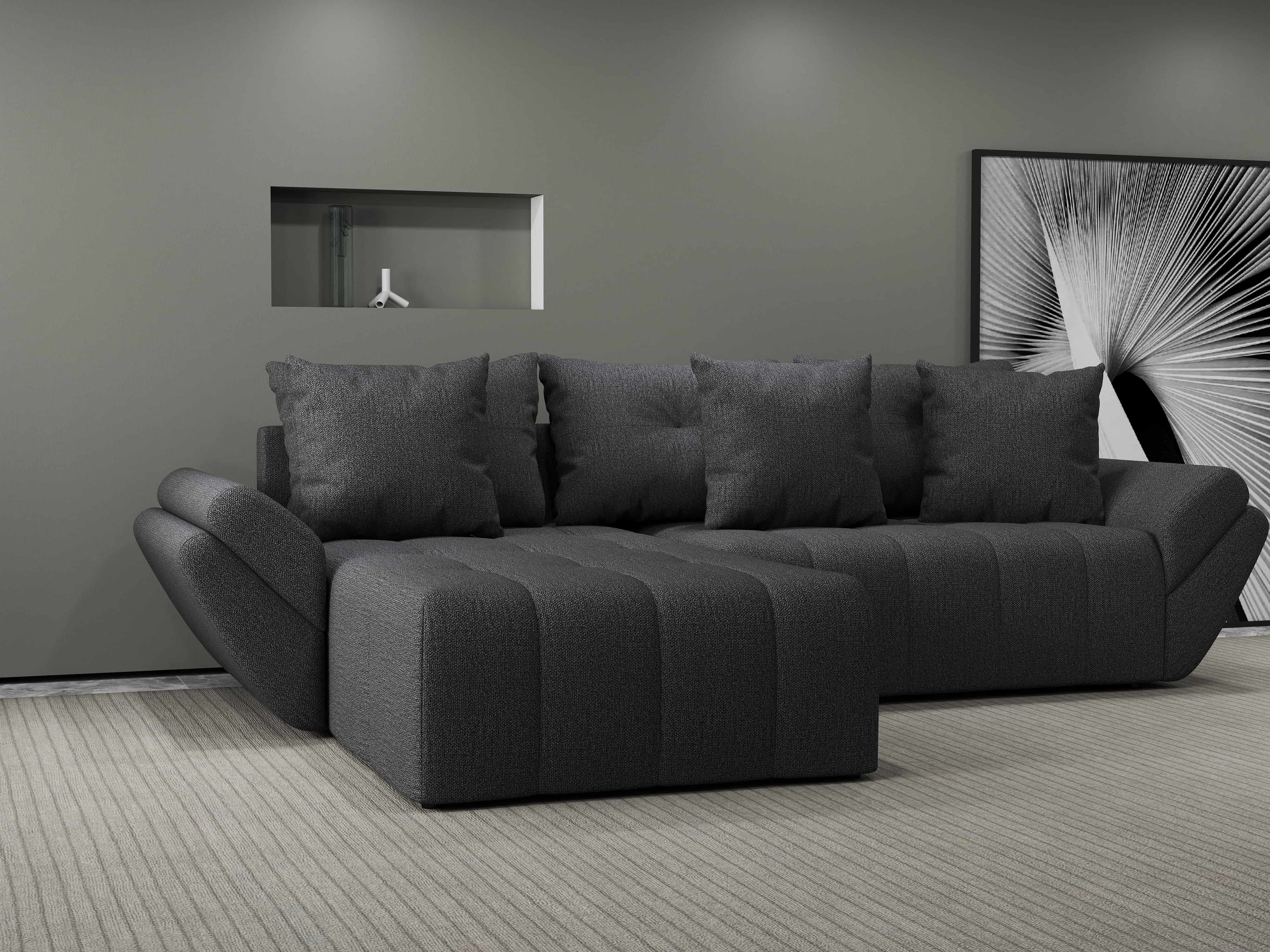 Colțar extensibil dumonde cu ladă de depozitare si sezut confortabil din spuma HR, Berlin Enjoy Grafit 280x185 cm Fabrica