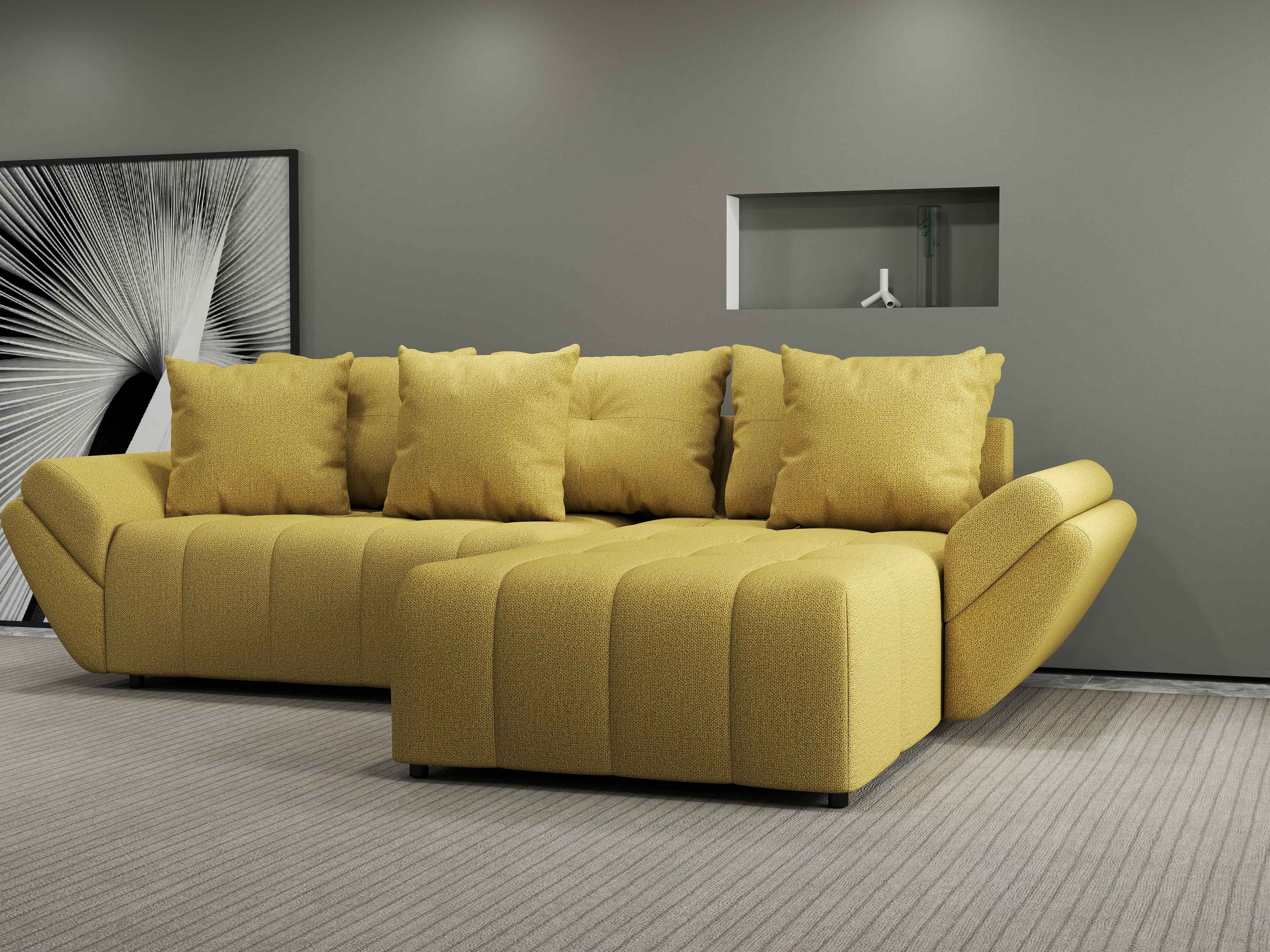 Colțar extensibil dumonde cu ladă de depozitare si sezut confortabil din spuma HR, Berlin Enjoy Melon 280x185 cm II Fabrica