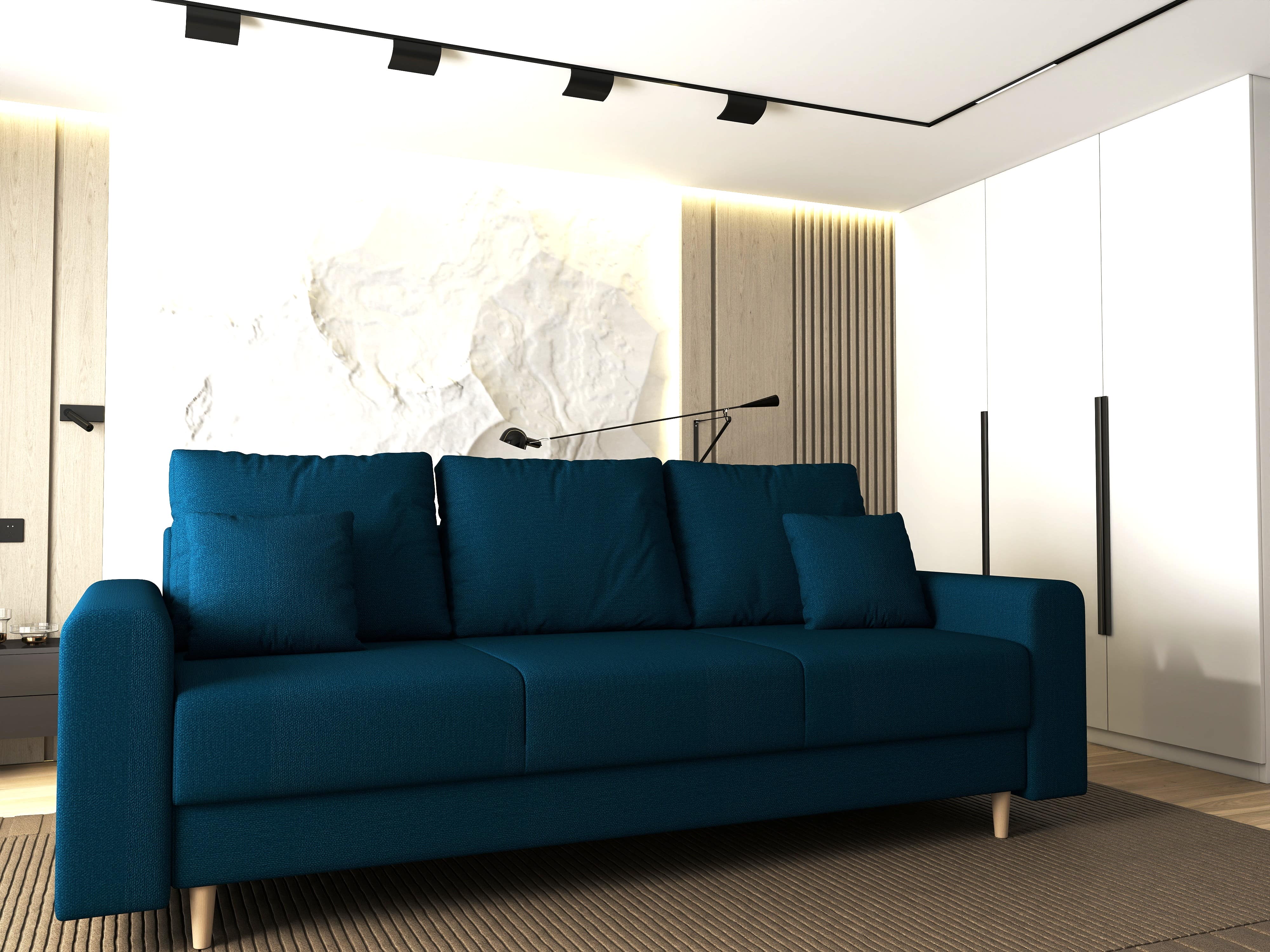 Canapea extensibilă dumonde cu ladă de depozitare si sezut confortabil din spuma HR, Kronos Enjoy Petrol 210x100 cm fabrica