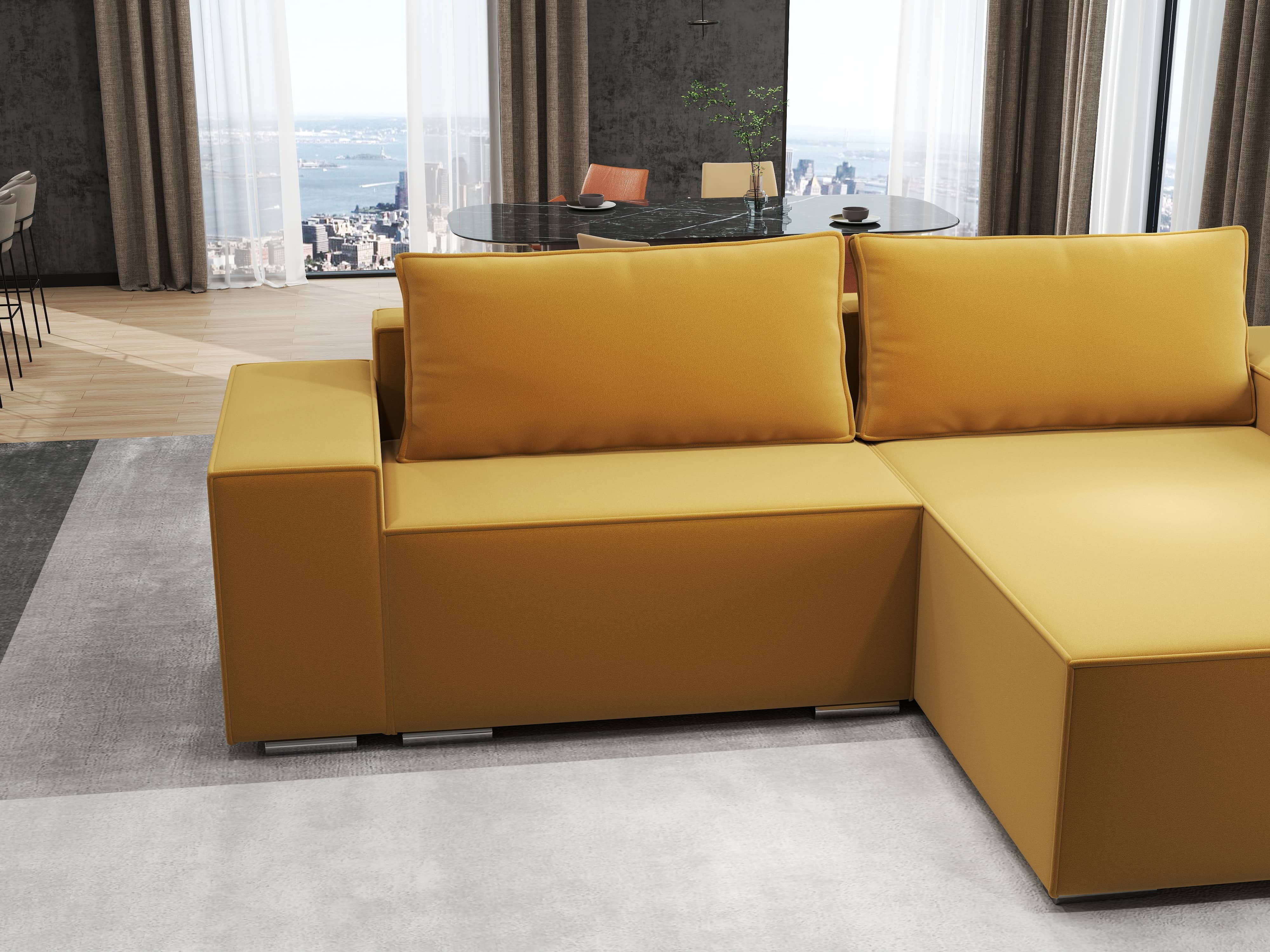 Colțar extensibil dumonde cu ladă de depozitare si sezut confortabil din spuma HR, Dream Royal Mustar 290x185 cm II Fabrica