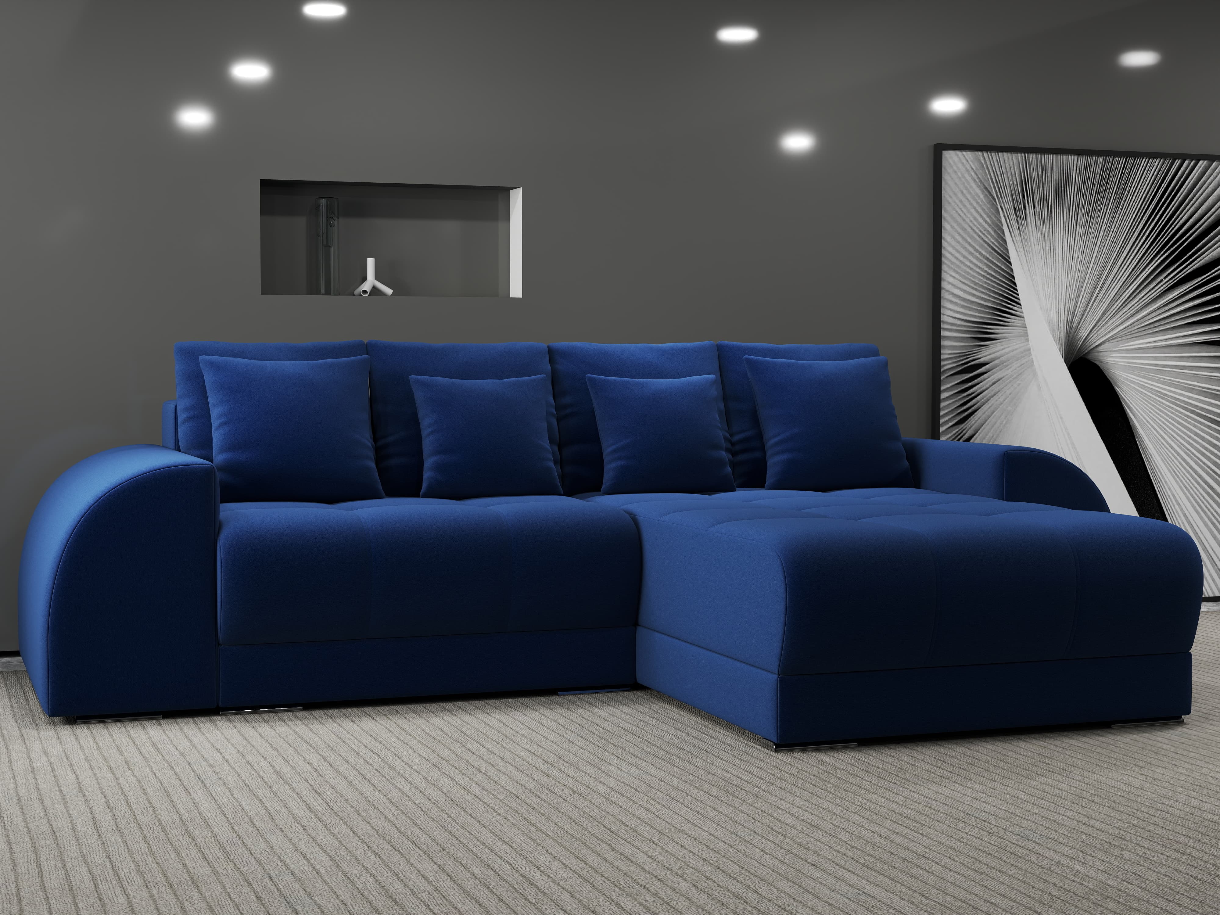 Colțar extensibil dumonde cu ladă de depozitare si sezut confortabil din spuma HR, Verona Royal Albastru II 290x185 cm Fabrica