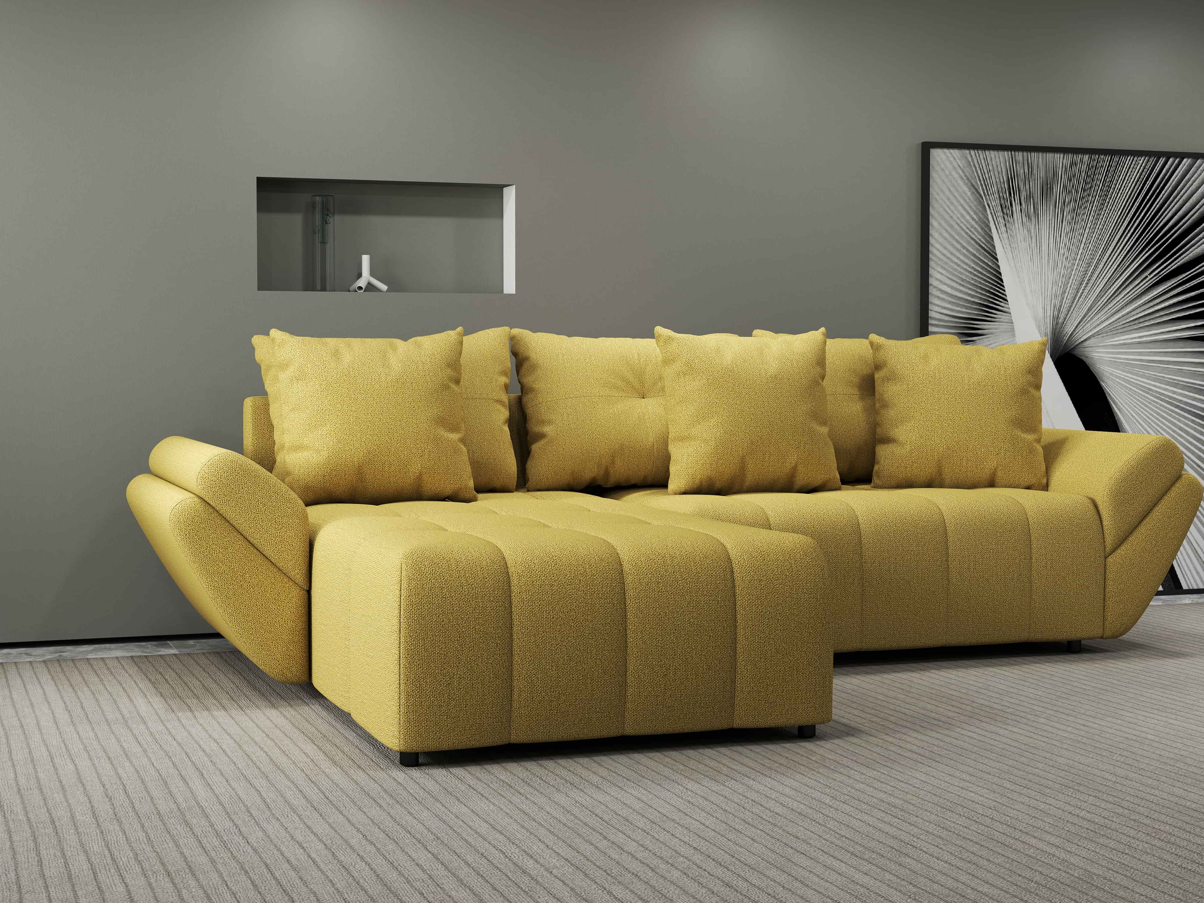 Colțar extensibil dumonde cu ladă de depozitare si sezut confortabil din spuma HR, Berlin Enjoy Melon 280x185 cm Fabrica