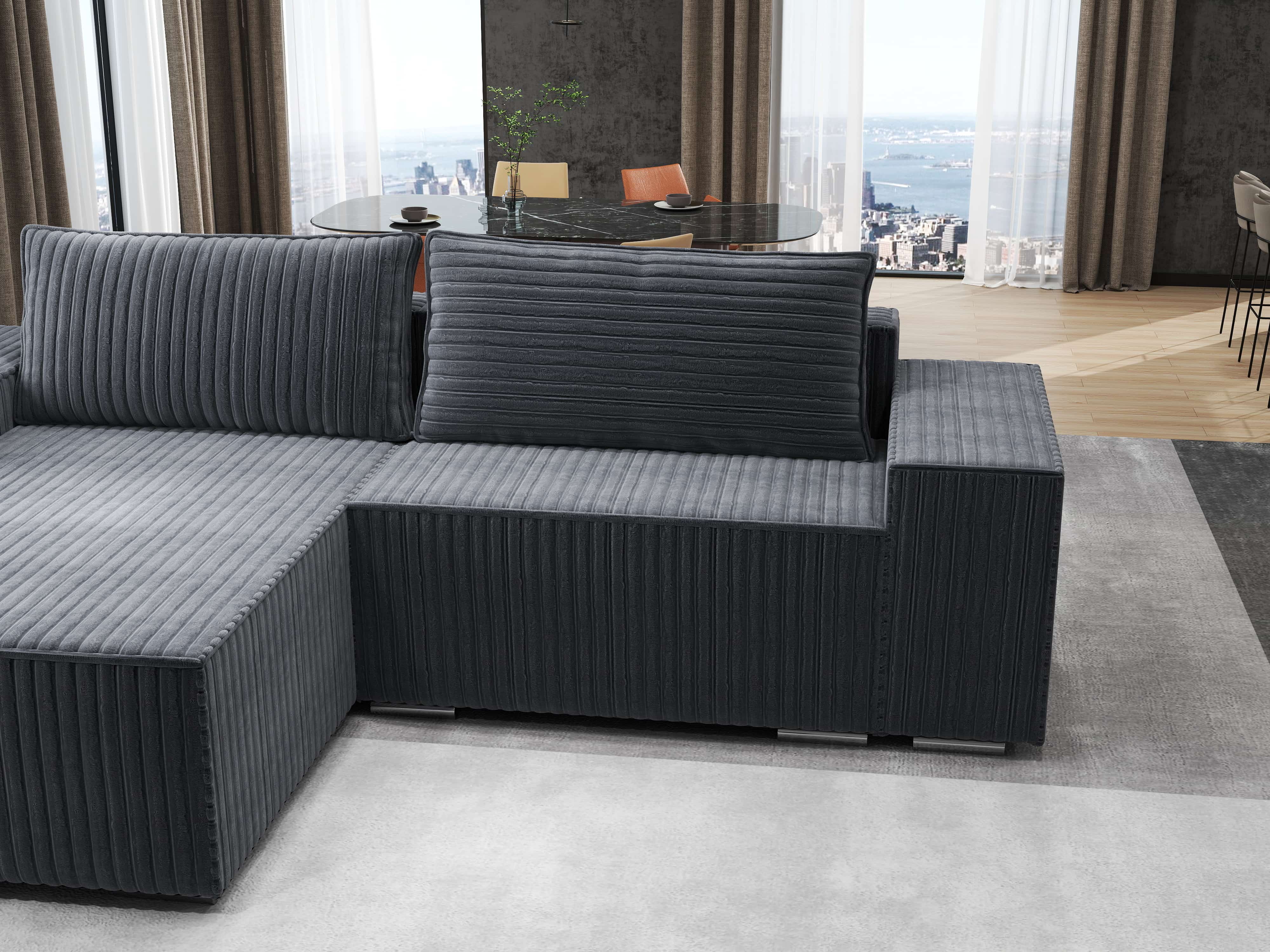 Colțar extensibil dumonde cu ladă de depozitare si sezut confortabil din spuma HR, Dream Ambience Gri 290x185 cm Fabrica