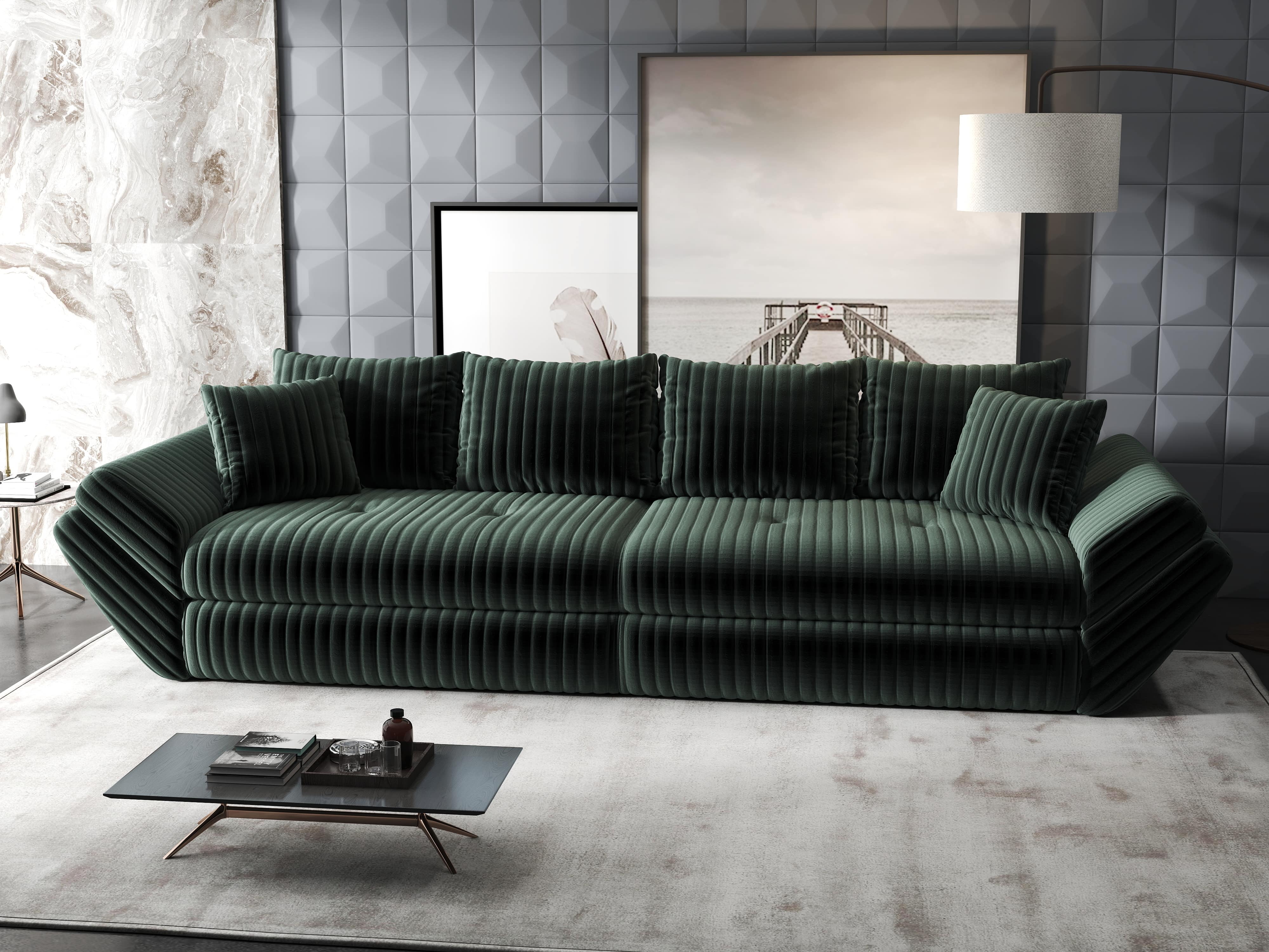 Canapea extensibilă dumonde cu ladă de depozitare si sezut confortabil din spuma HR, Loana Ambience Verde 300x100 cm Fabrica