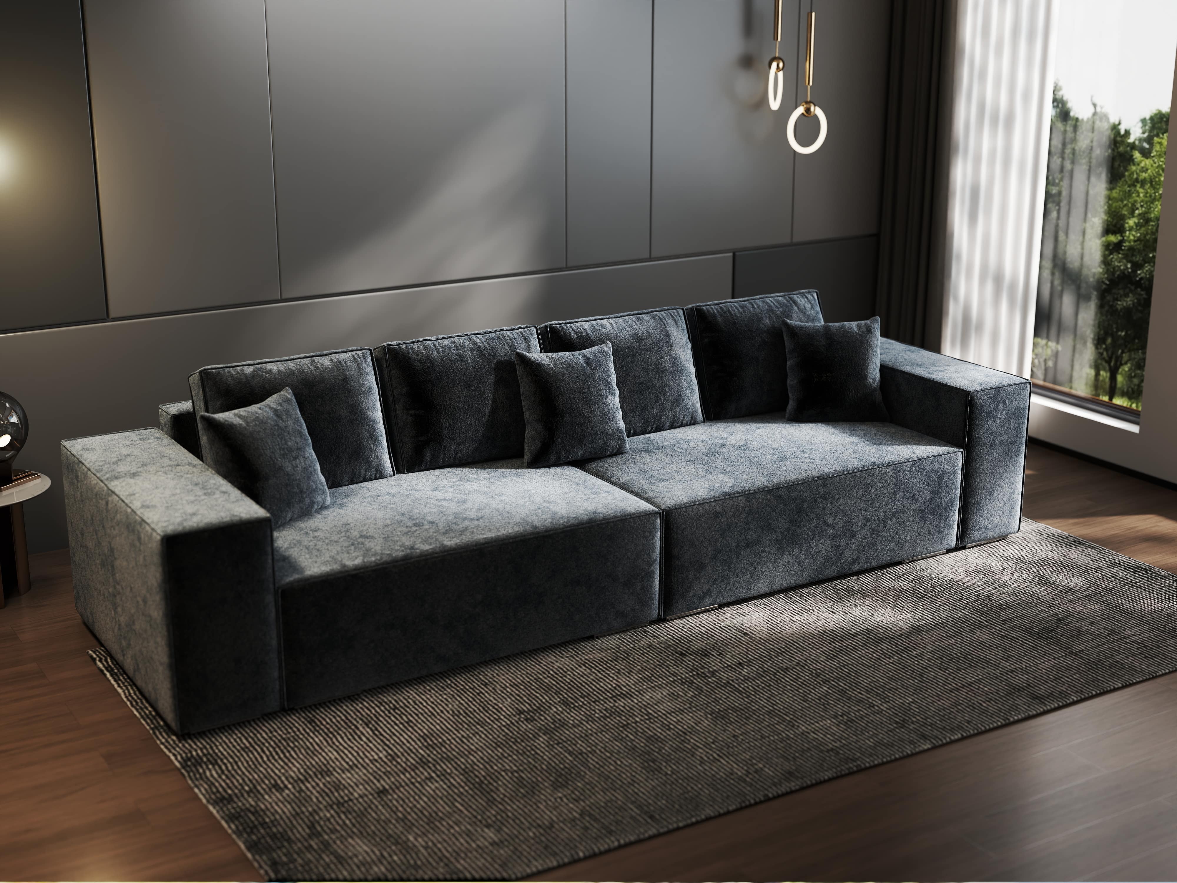 Canapea extensibilă dumonde cu ladă de depozitare si sezut confortabil din spuma HR, Dream Euphoria Grafit 310x100 cm Fabrica