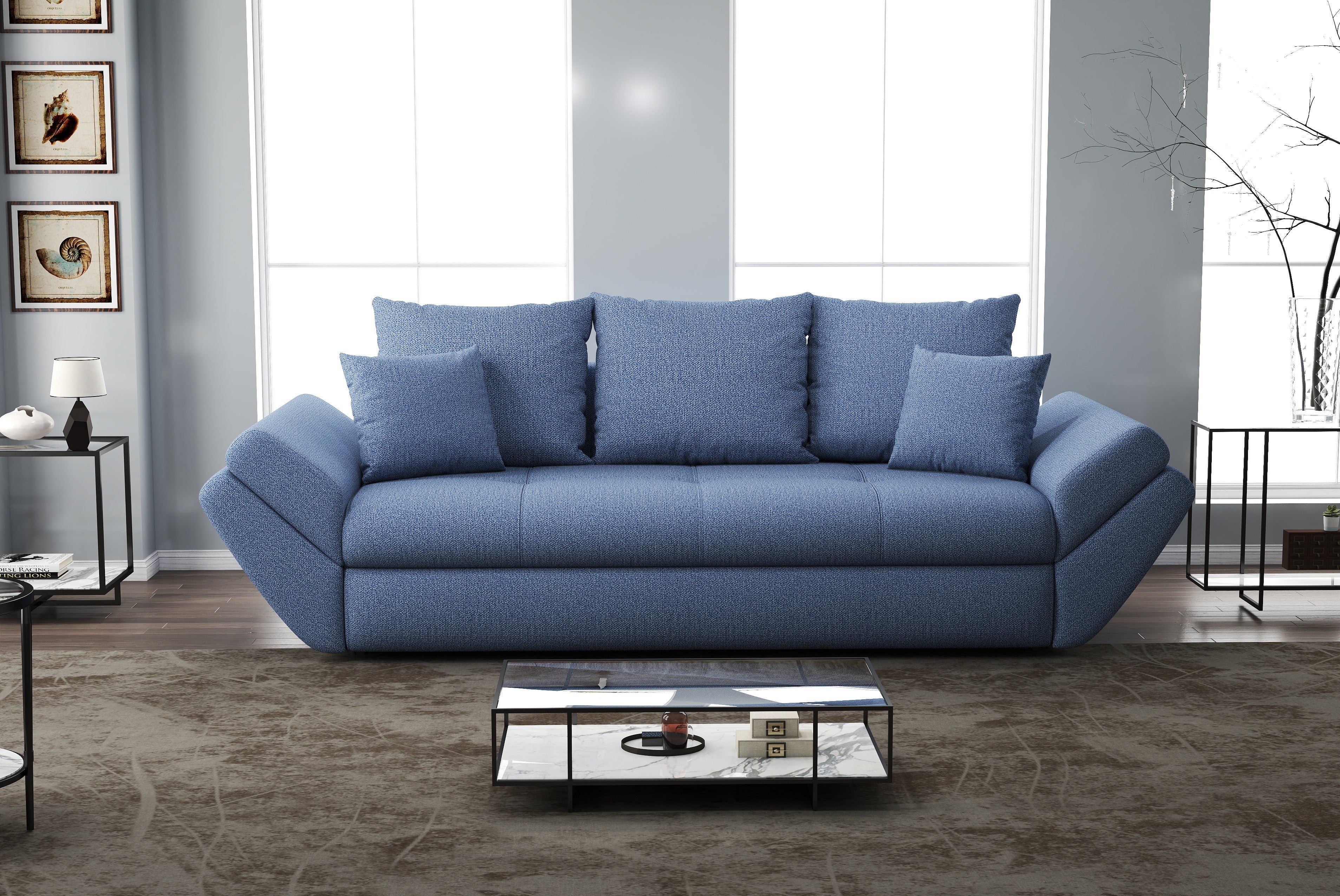 Canapea extensibilă dumonde cu ladă de depozitare si sezut confortabil din spuma HR, Loana Enjoy Blue 250x100 cm Fabrica