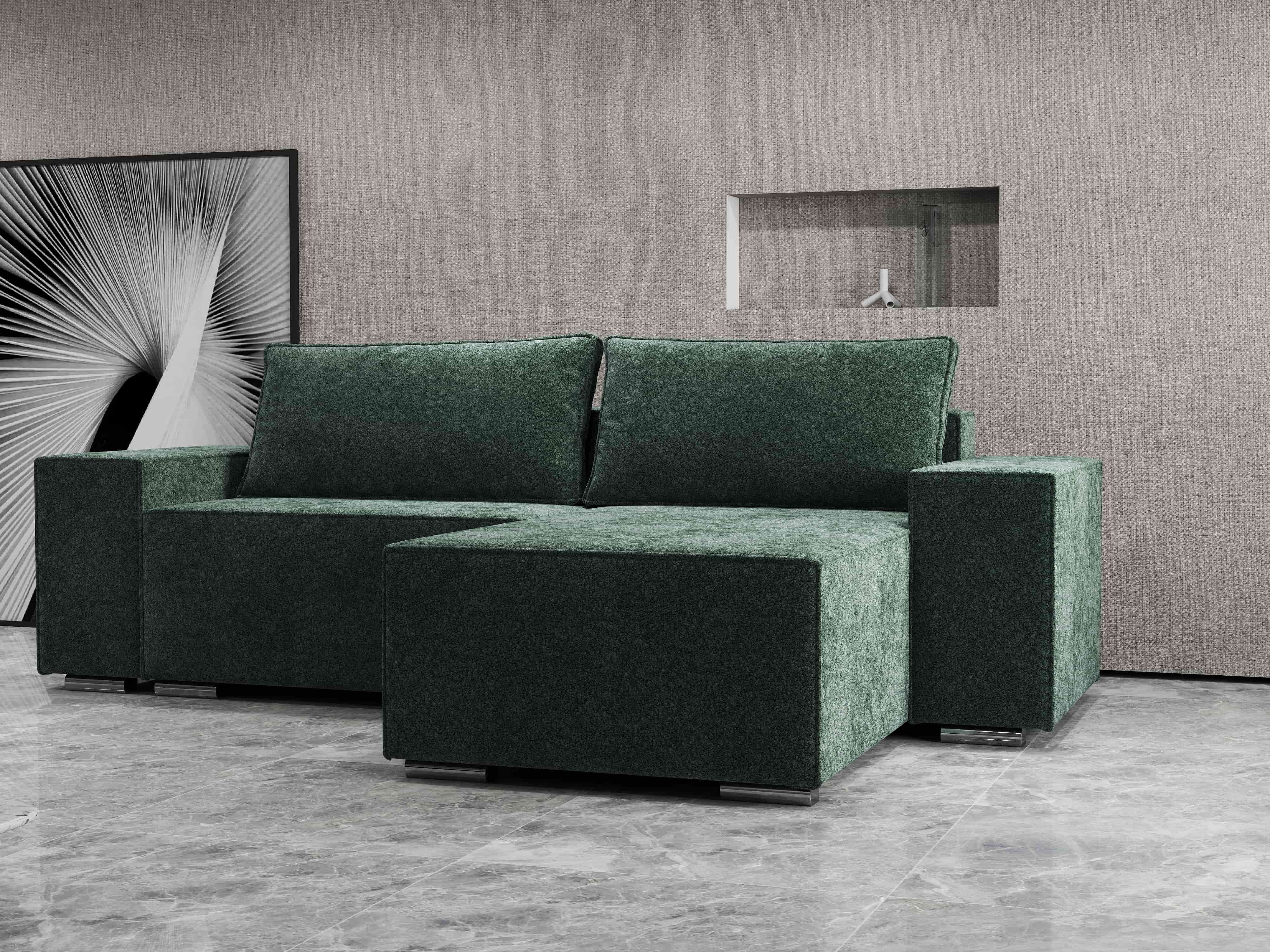 Colțar extensibil dumonde cu ladă de depozitare si sezut confortabil din spuma HR, Dream Euphoria Verde 290x185 cm II Fabrica