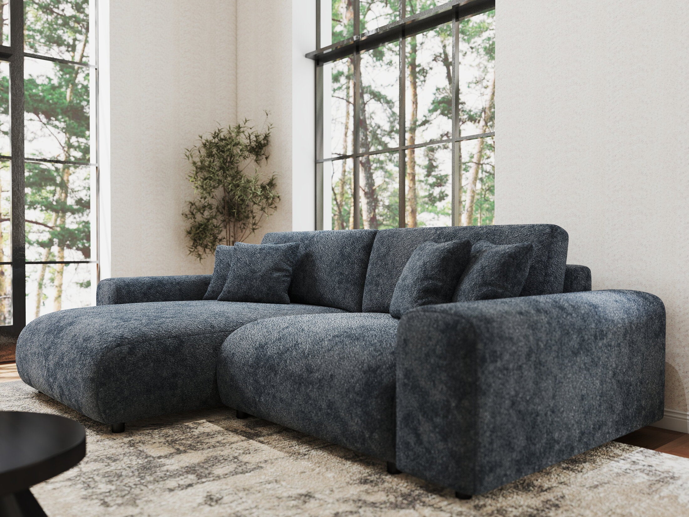 Colțar extensibil dumonde cu ladă de depozitare si sezut confortabil din spuma HR, Sarina Euphoria Gri Grafit 255x168 cm