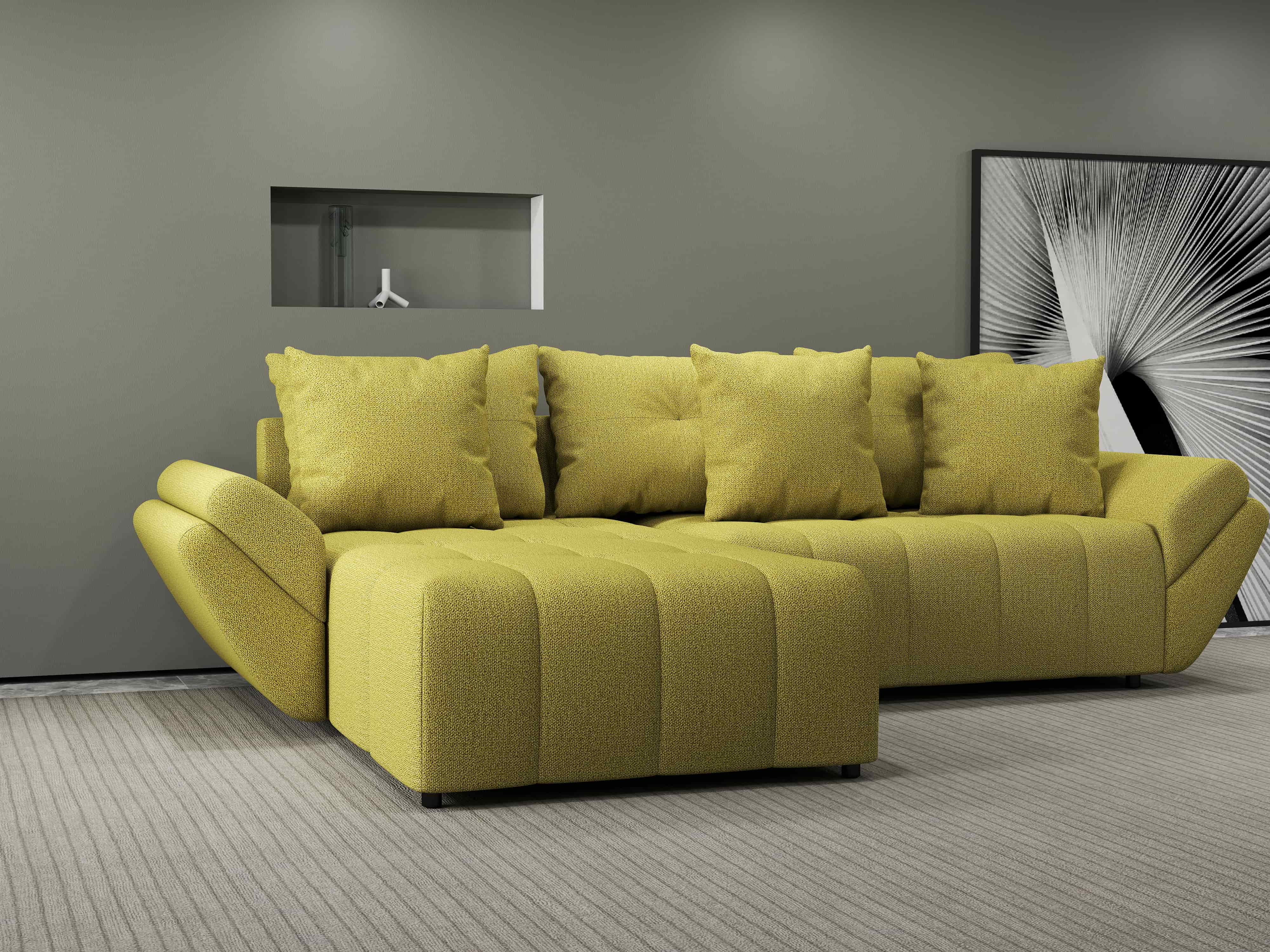 Colțar extensibil dumonde cu ladă de depozitare si sezut confortabil din spuma HR, Berlin Enjoy Verde 280x185 cm Fabrica