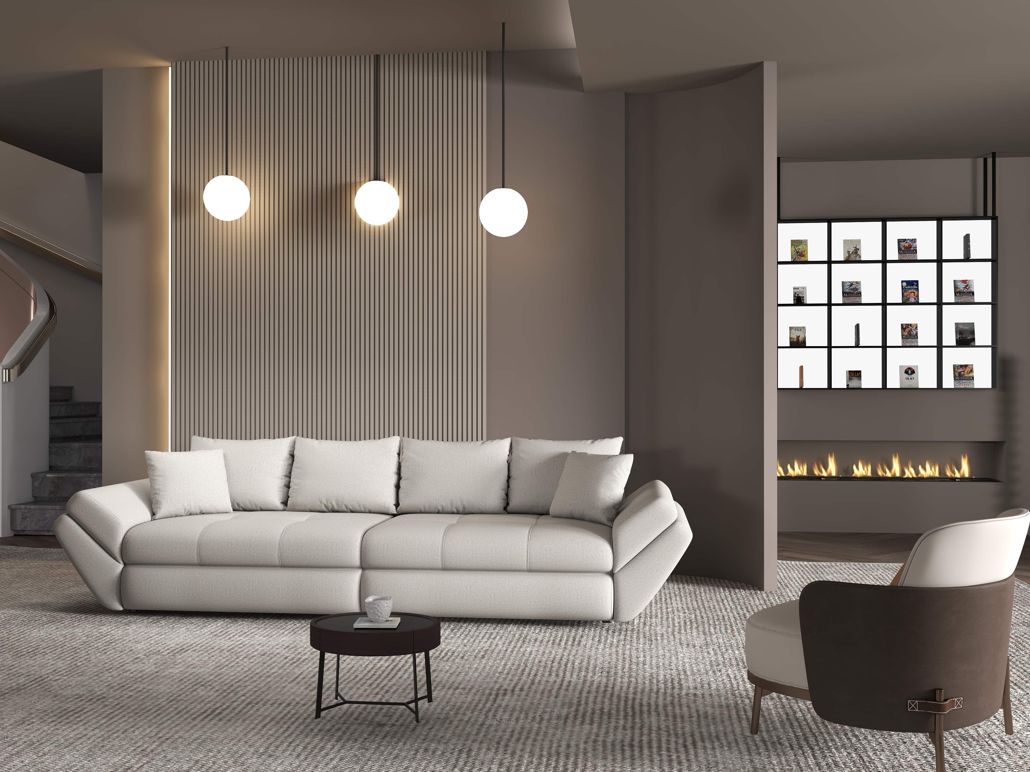 Canapea extensibilă dumonde cu ladă de depozitare si sezut confortabil din spuma HR, Loana Enjoy Bej 300x100 cm Fabrica