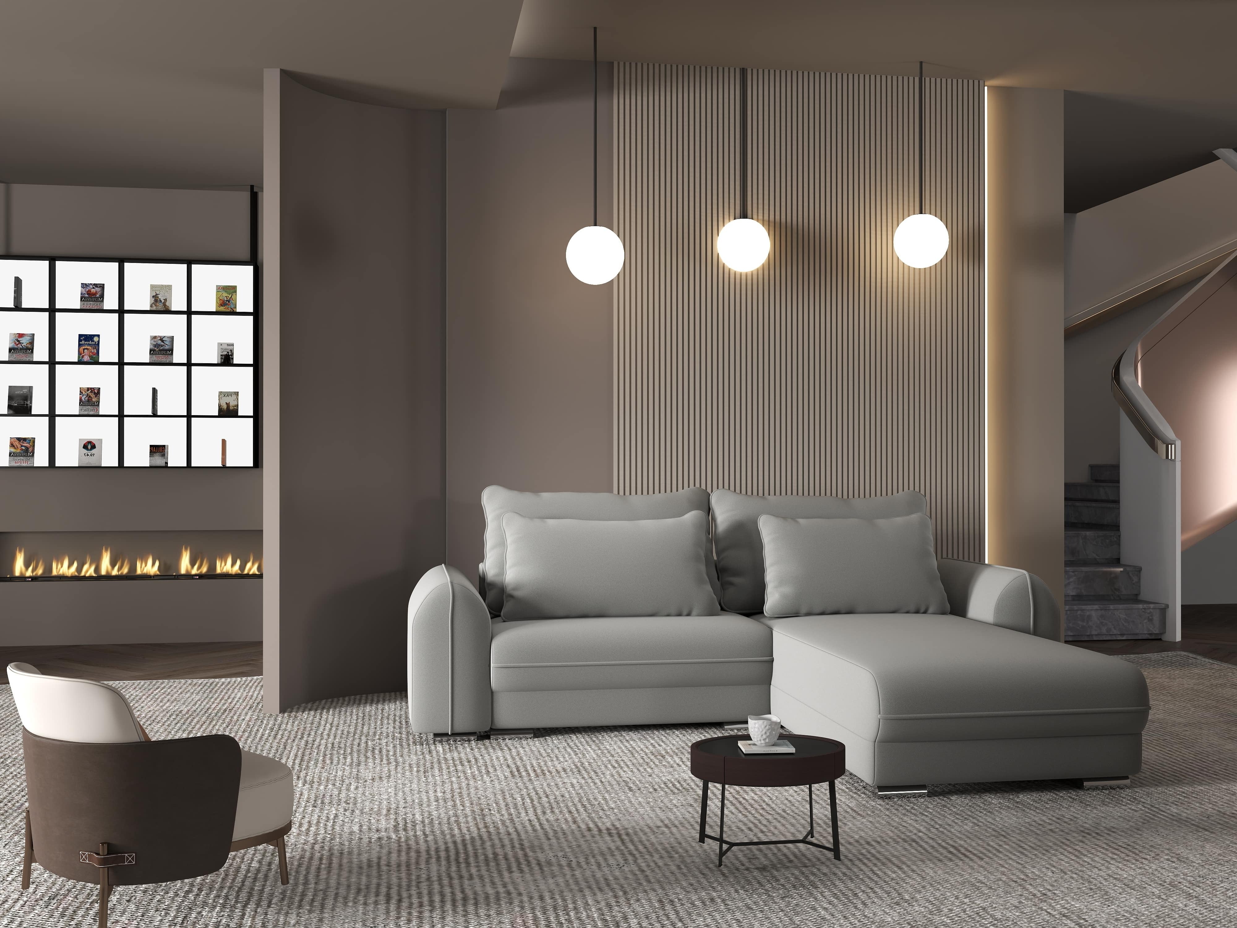 Colțar extensibil dumonde cu ladă de depozitare si sezut confortabil din spuma HR, Denver Royal Gri 275x185 cm II Fabrica