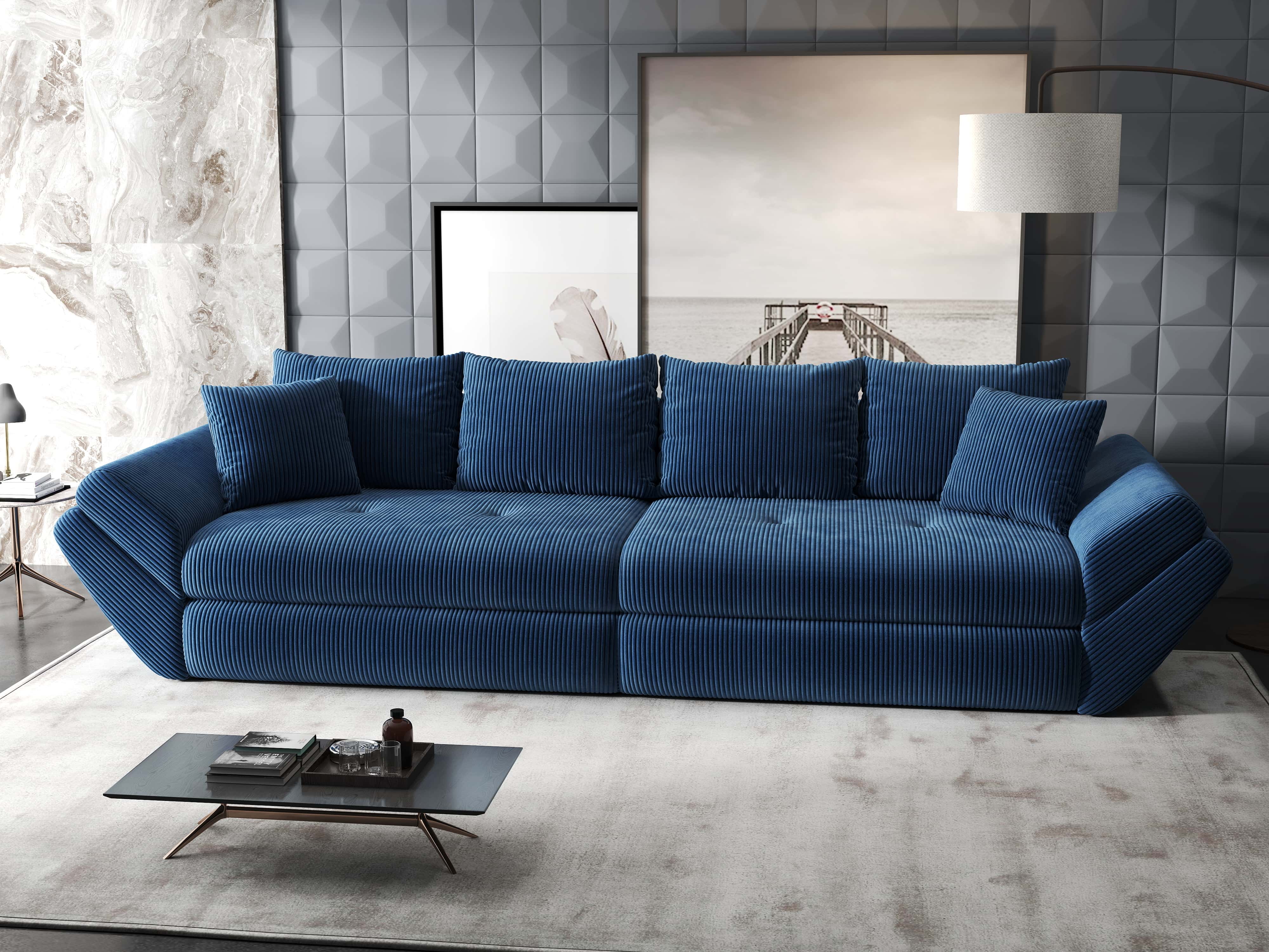 Canapea extensibilă dumonde cu ladă de depozitare si sezut confortabil din spuma HR, Loana Zoom Albastru 300x100 cm Fabrica