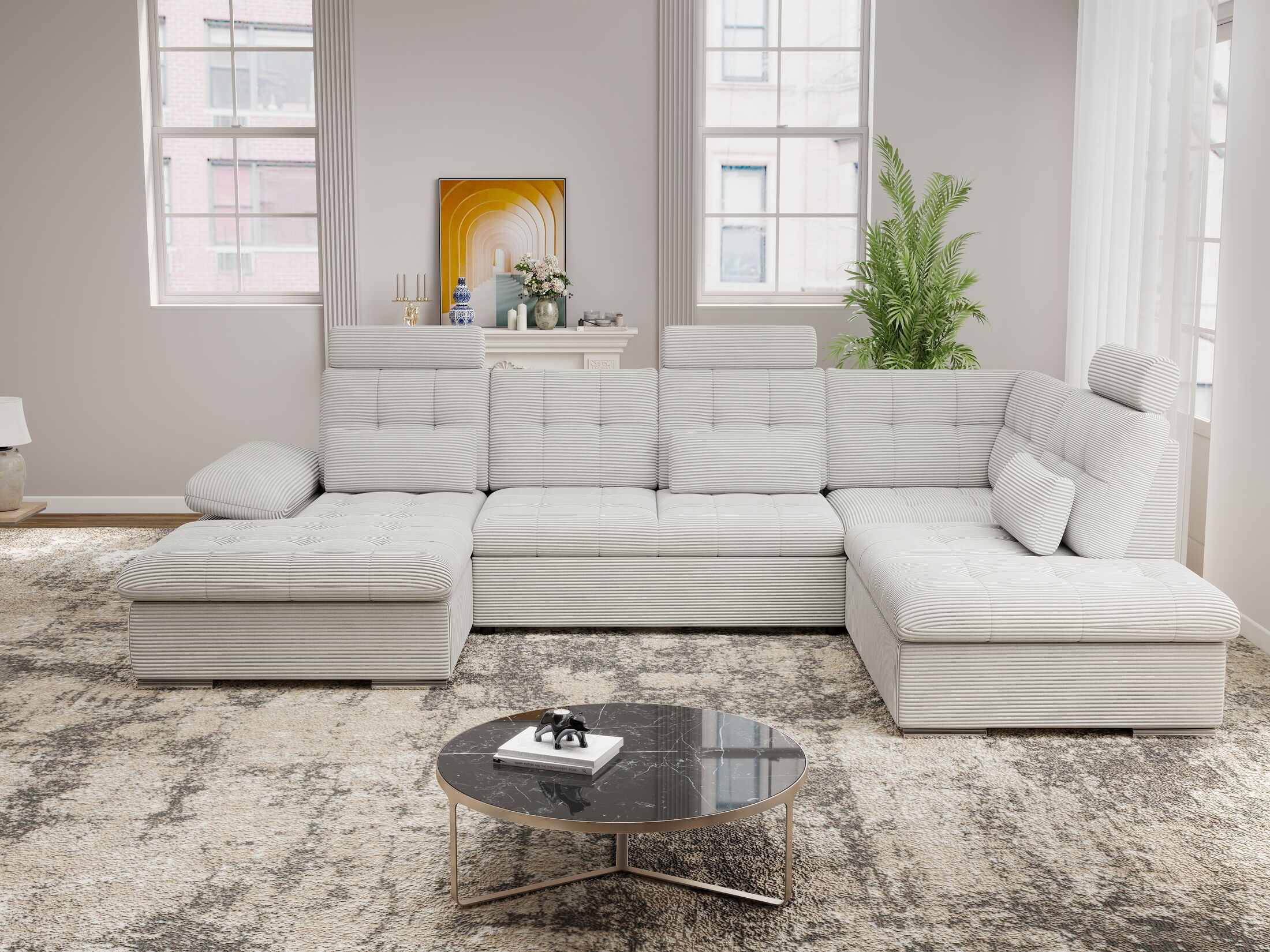 Colțar extensibil dumonde cu ladă de depozitare și șezut confortabil din spumă HR, Merkur U Zoom Gri 324x218 cm