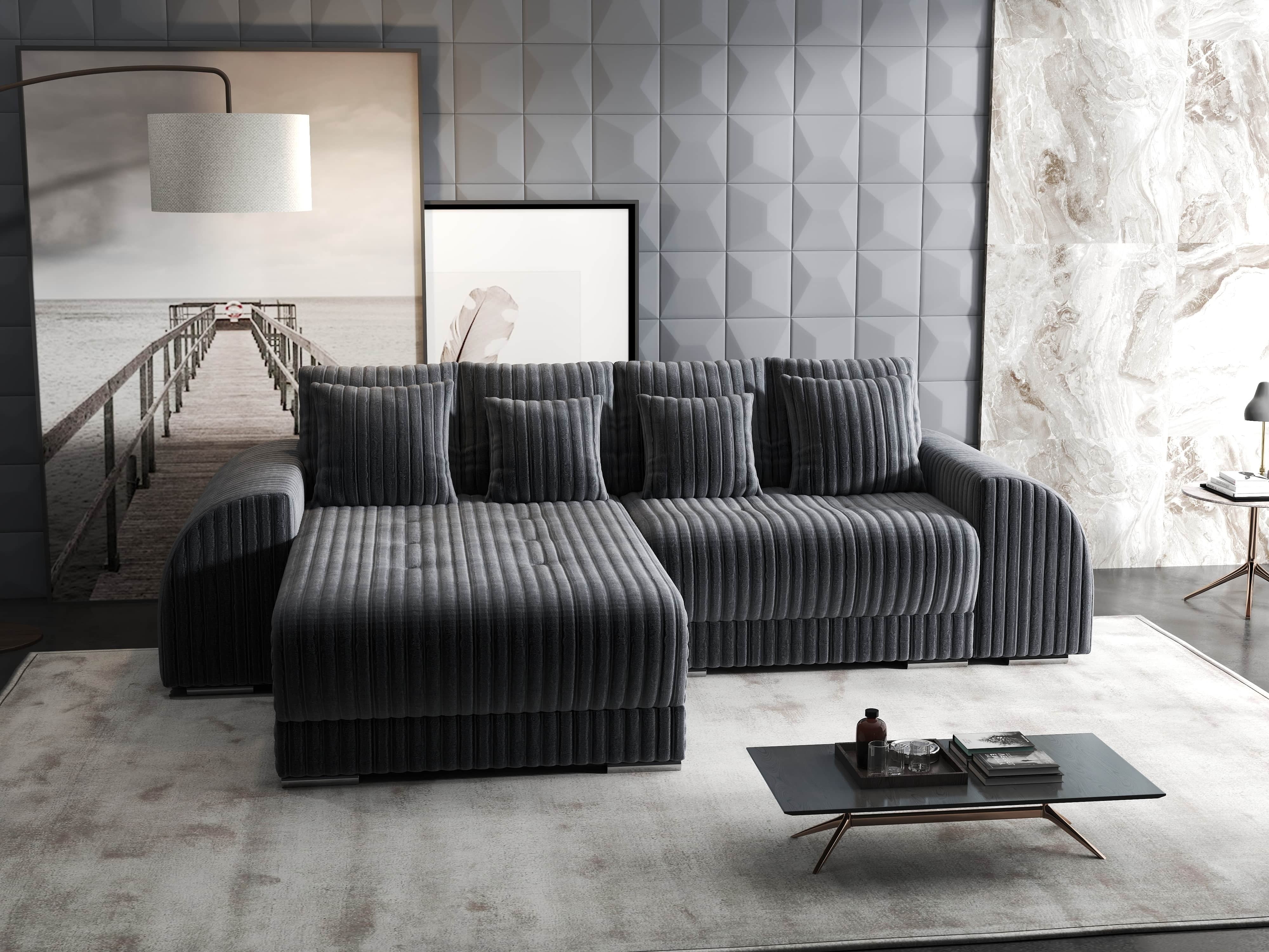 Colțar extensibil dumonde cu ladă de depozitare si sezut confortabil din spuma HR, Verona Ambience Gri 290x185 cm Fabrica