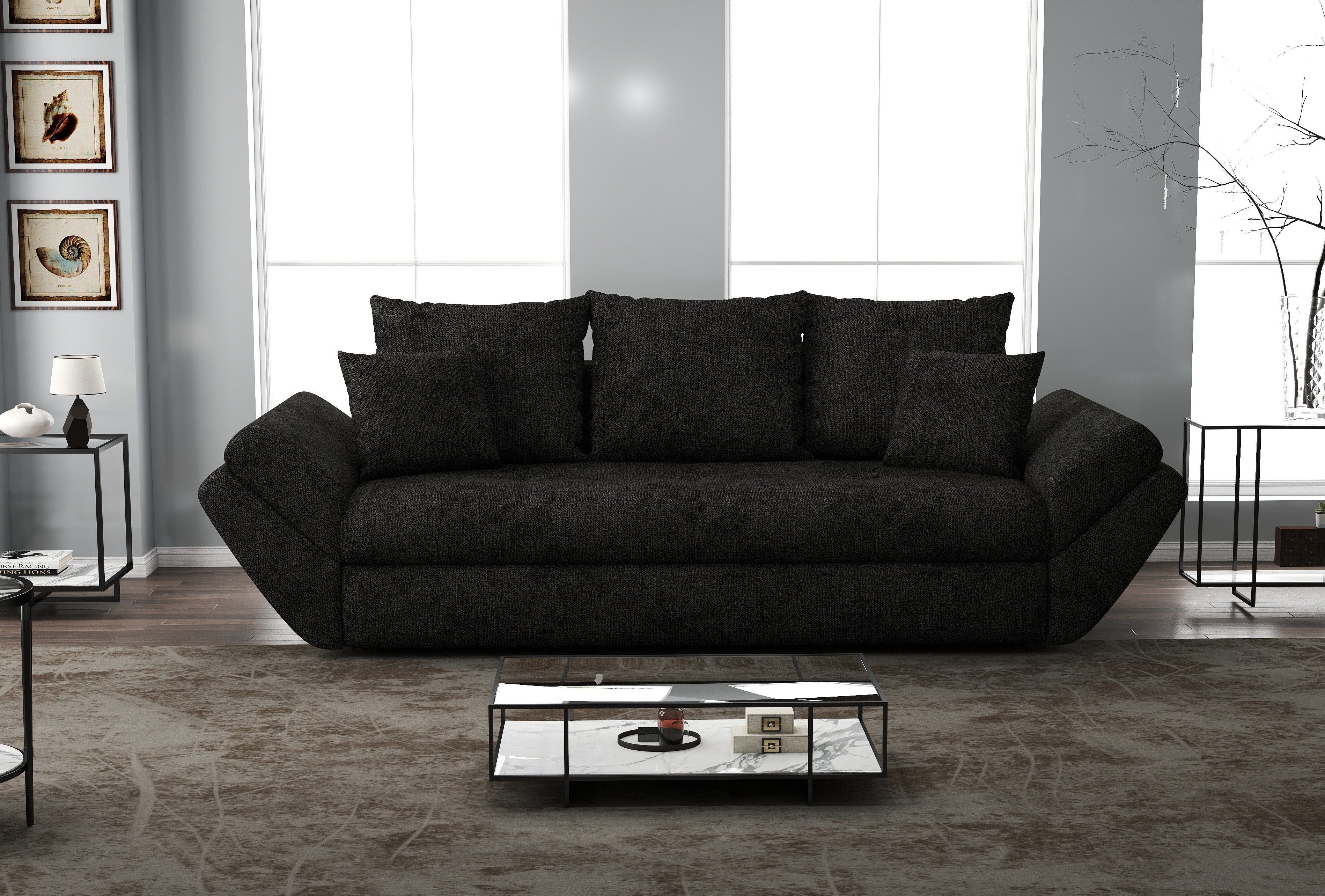 Canapea extensibilă dumonde cu ladă de depozitare si sezut confortabil din spuma HR, Loana Enjoy Black 250x100 cm Fabrica