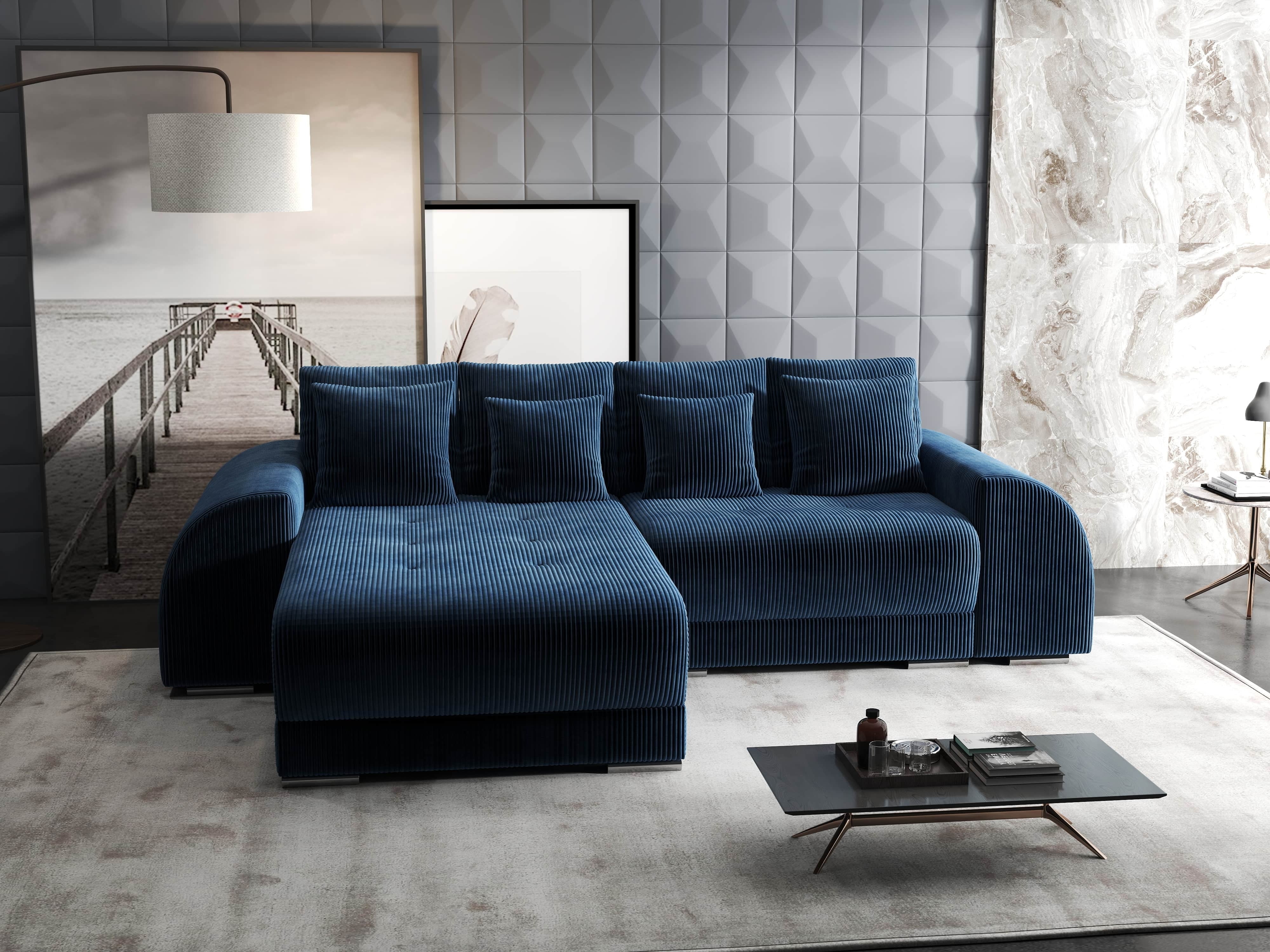 Colțar extensibil dumonde cu ladă de depozitare si sezut confortabil din spuma HR, Verona Zoom Albastru 290x185 cm Fabrica