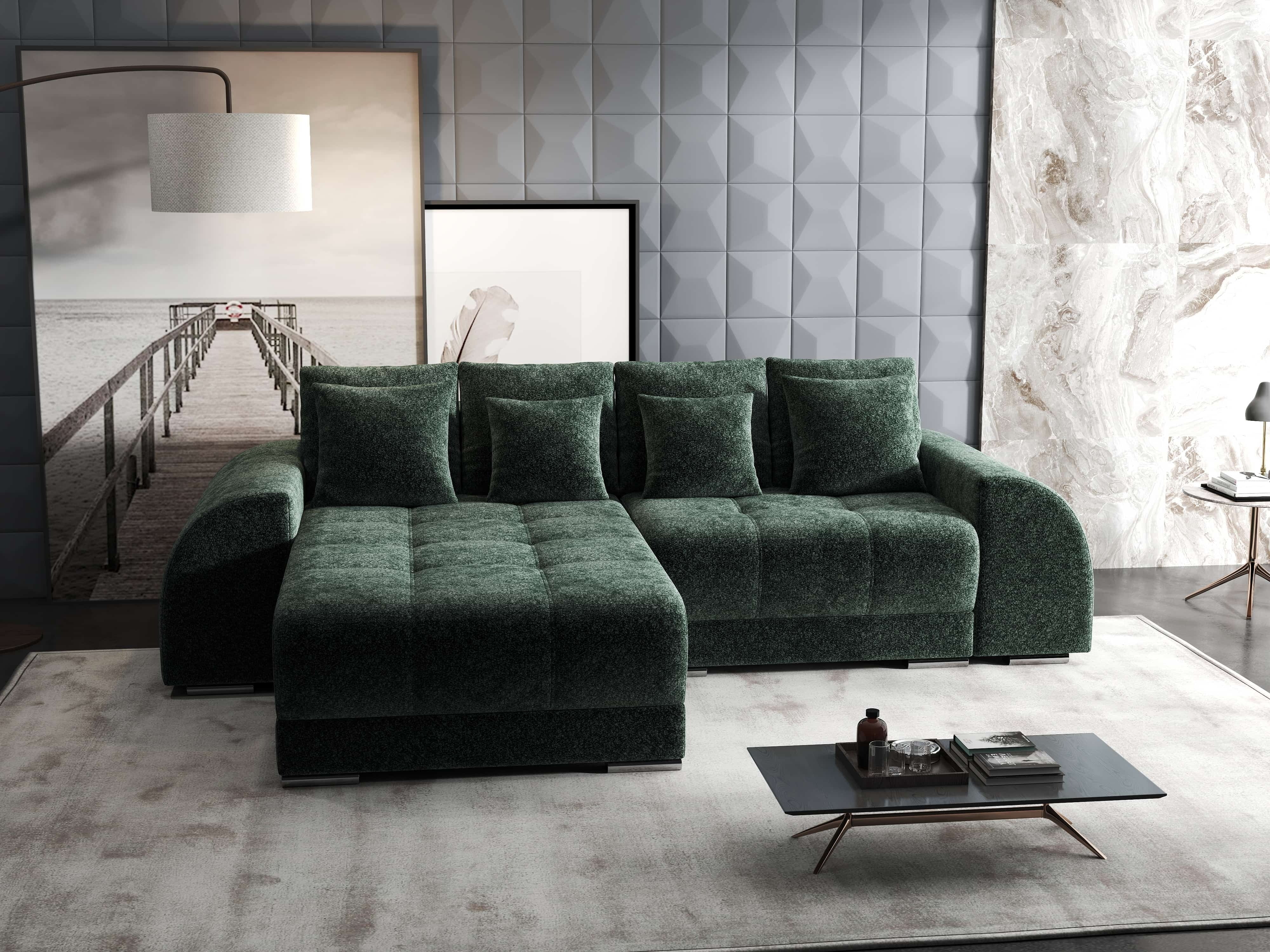 Colțar extensibil dumonde cu ladă de depozitare si sezut confortabil din spuma HR, Verona Euphoria Verde 290x185 cm Fabrica