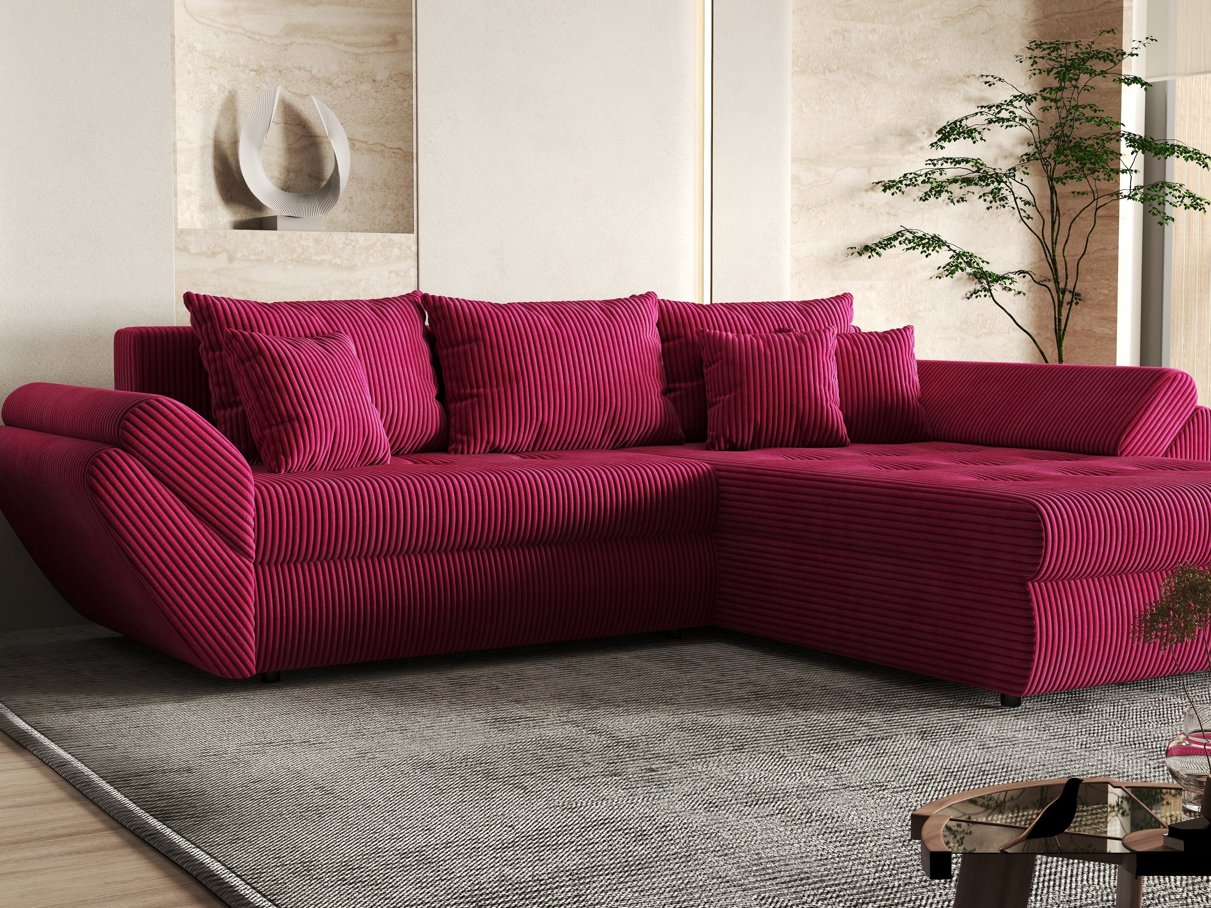 Colțar extensibil dumonde cu ladă de depozitare si sezut confortabil din spuma HR, Loana Zoom Red II 270x185 cm Fabrica
