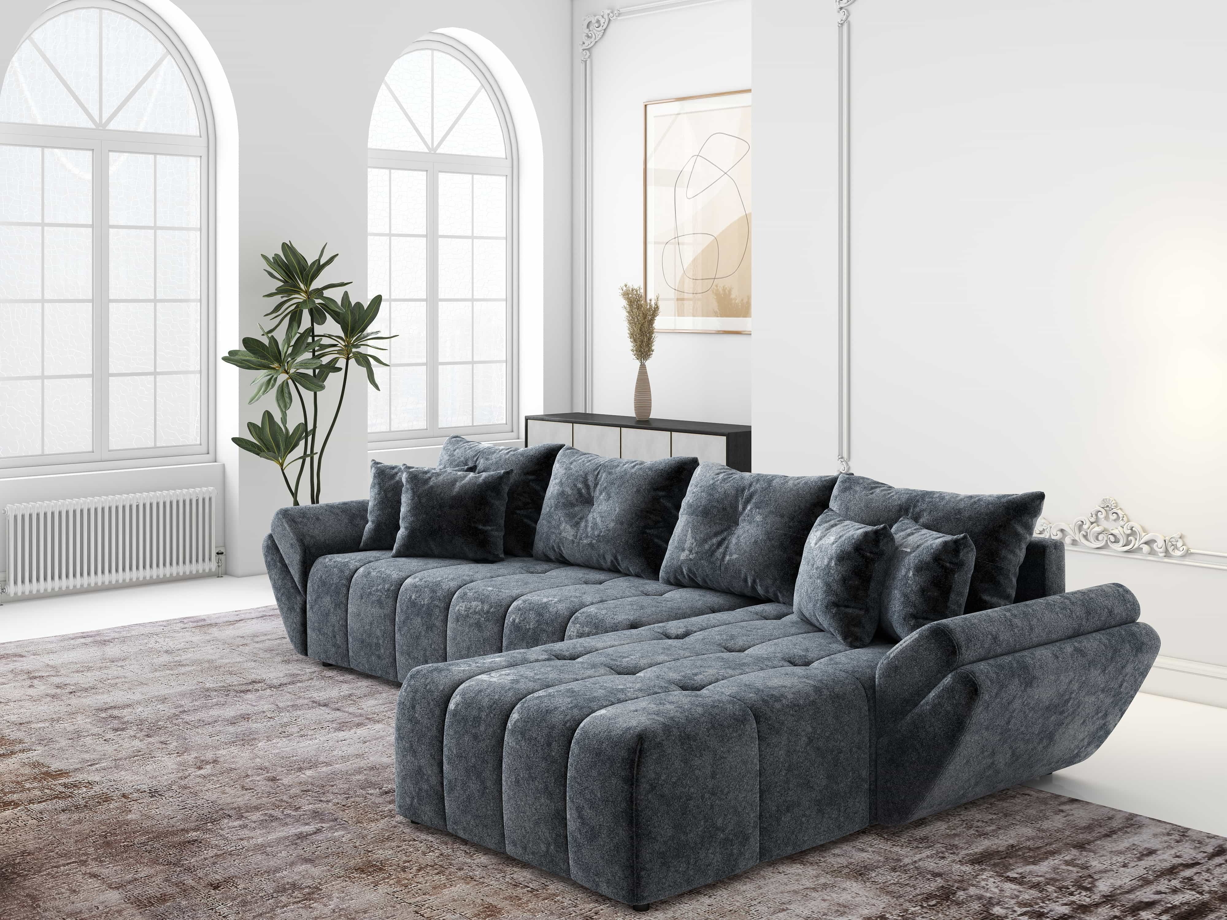 Colțar extensibil dumonde cu ladă de depozitare si sezut confortabil din spuma HR, Berlin XL Euphoria Graphite 350x185 cm II Fabrica