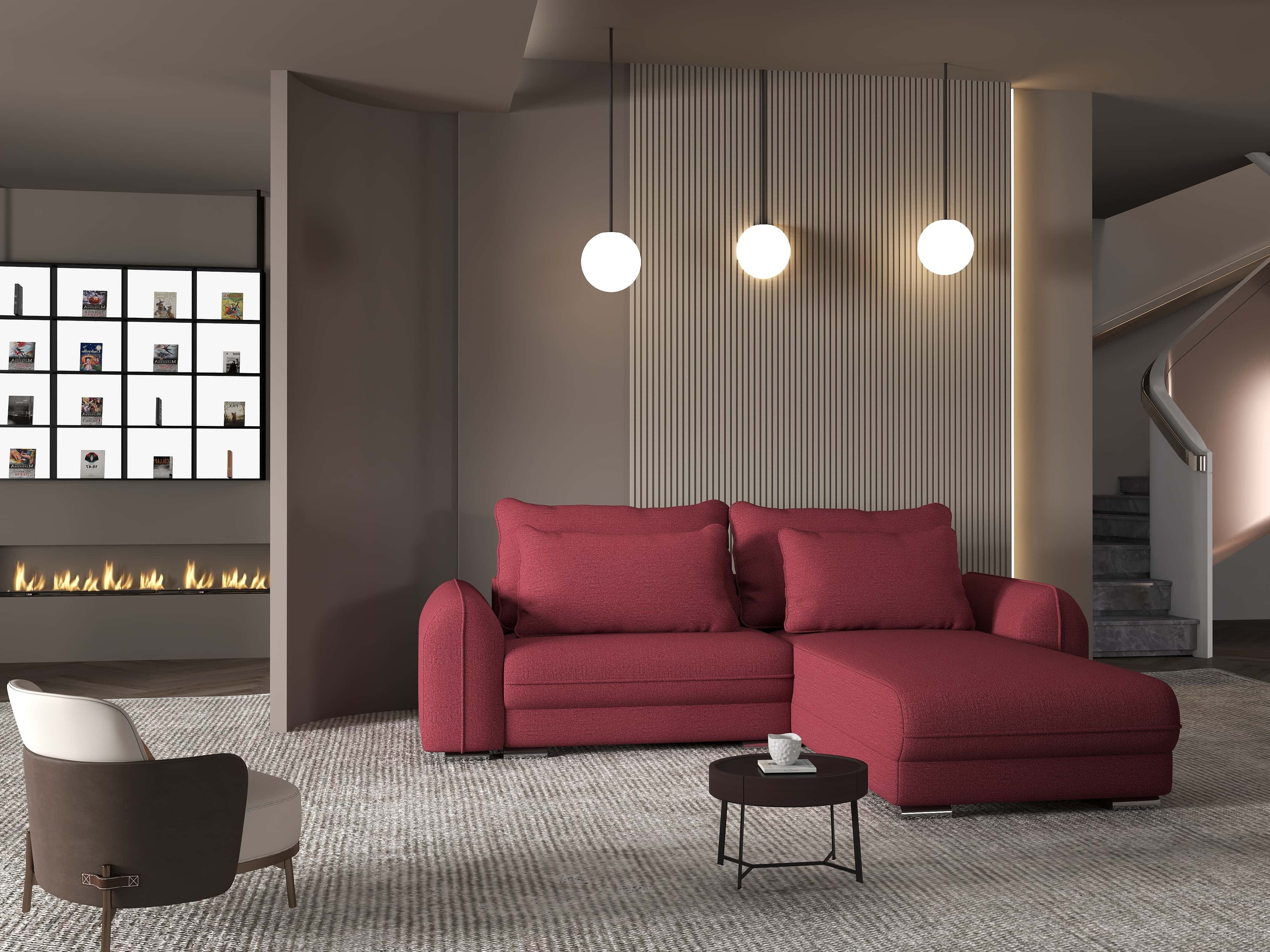 Colțar extensibil dumonde cu ladă de depozitare si sezut confortabil din spuma HR, Denver Enjoy Rosu 275x185 cm II Fabrica