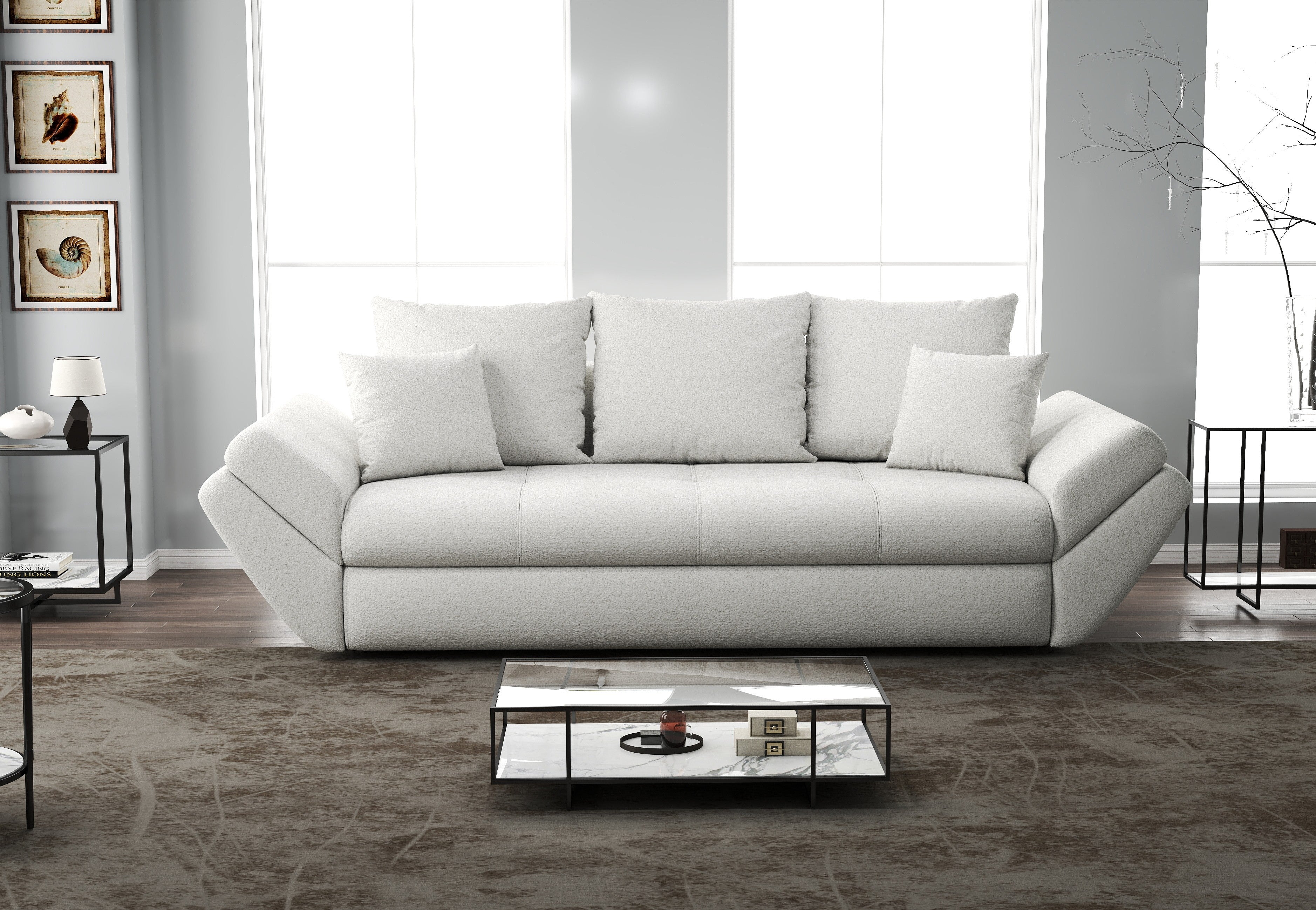 Canapea extensibilă dumonde cu ladă de depozitare si sezut confortabil din spuma HR, Loana Euphoria Ivory 250x100 cm Fabrica