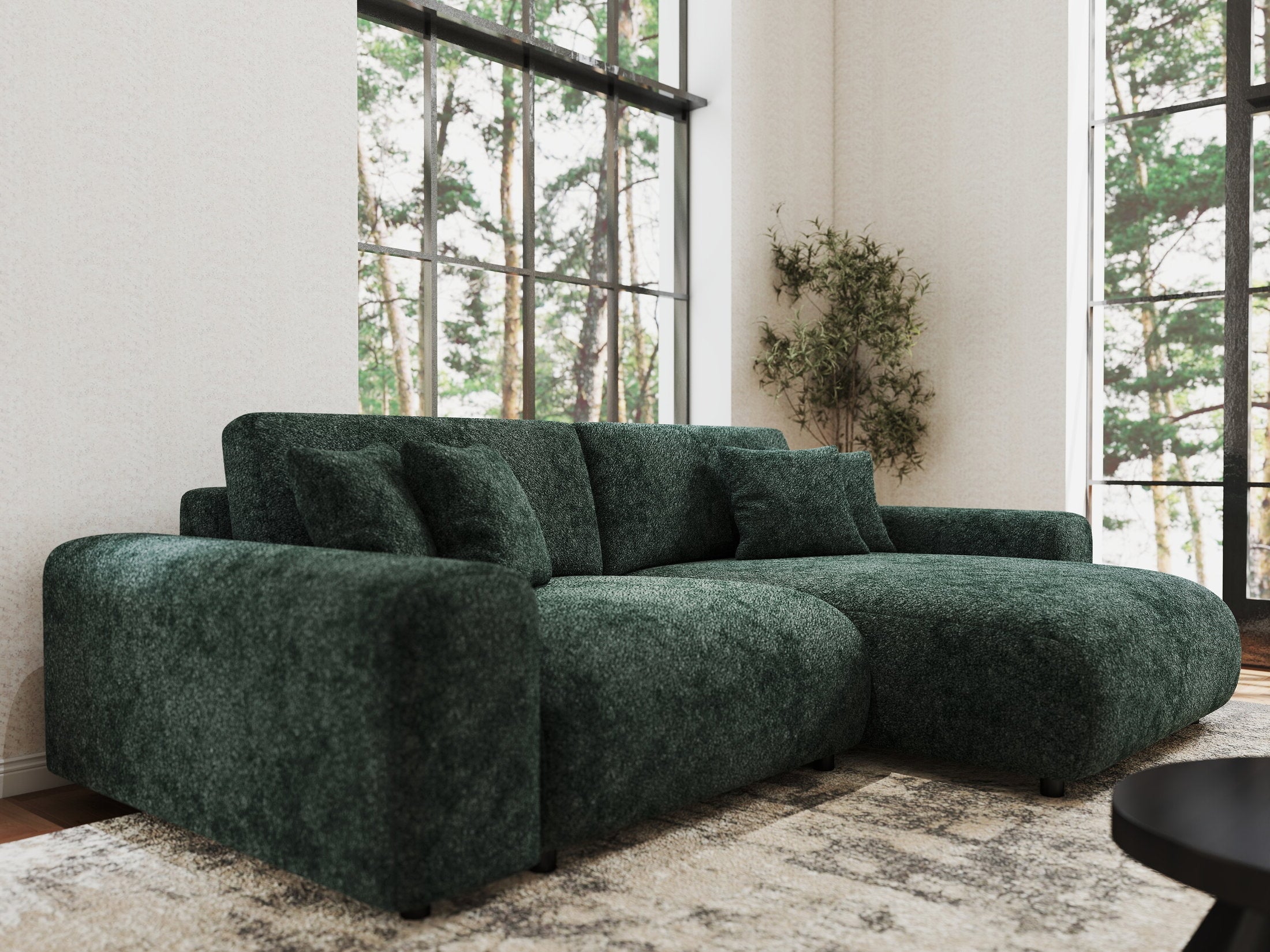 Colțar extensibil dumonde cu ladă de depozitare si sezut confortabil din spuma HR, Sarina Euphoria Verde 255x168 cm II