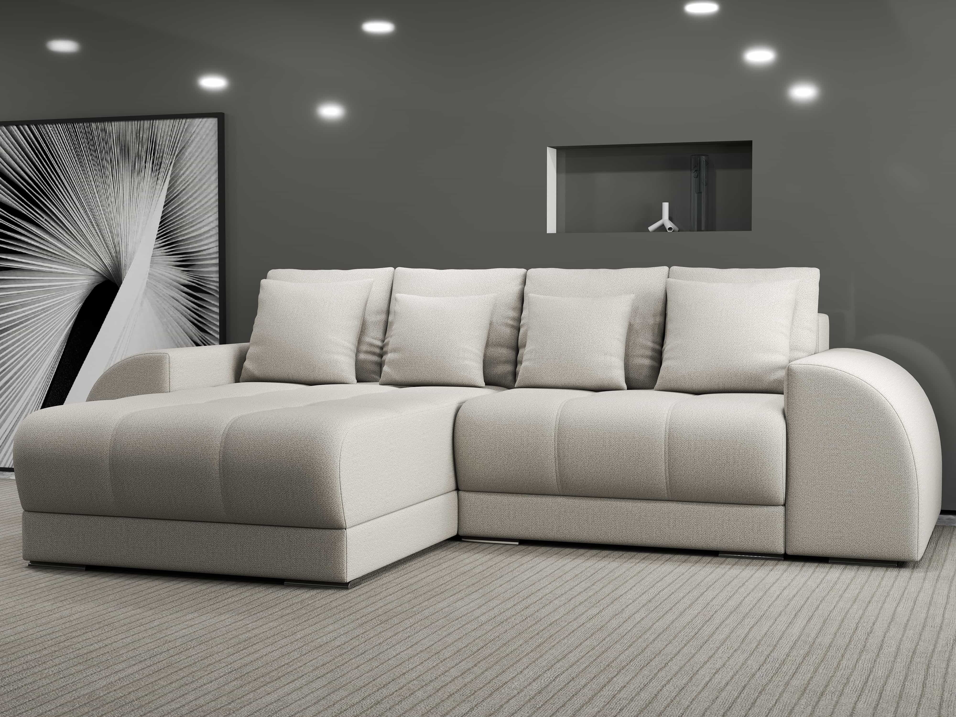 Colțar extensibil dumonde cu ladă de depozitare si sezut confortabil din spuma HR, Verona Enjoy Bej 290x185 cm Fabrica